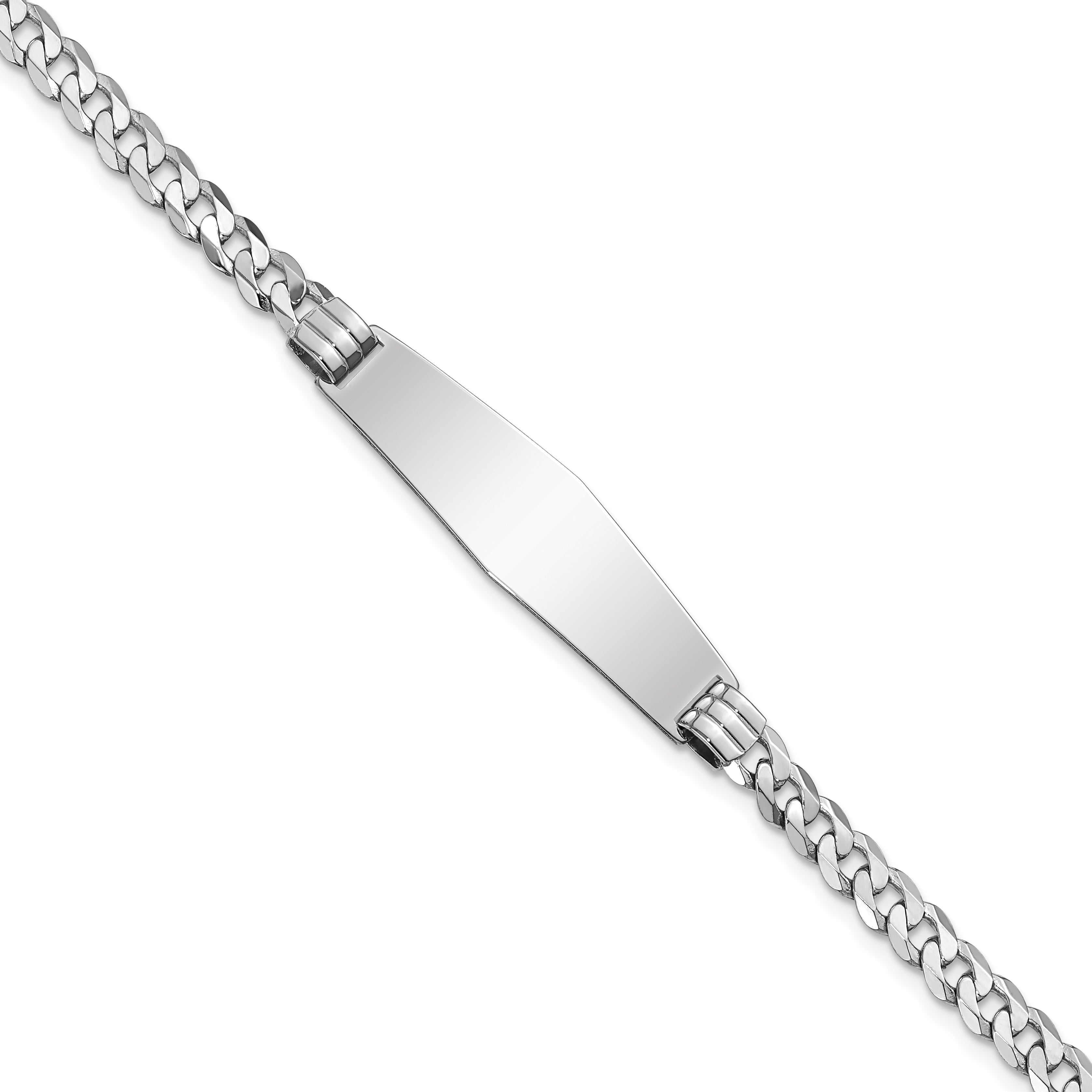 14K Wg Flat Curb Link Soft Diamond Shape Id Bracelet