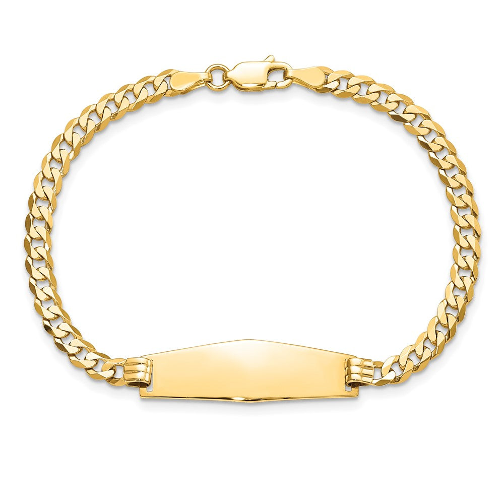14k Soft Diamond Shape Flat Curb Link ID Bracelet