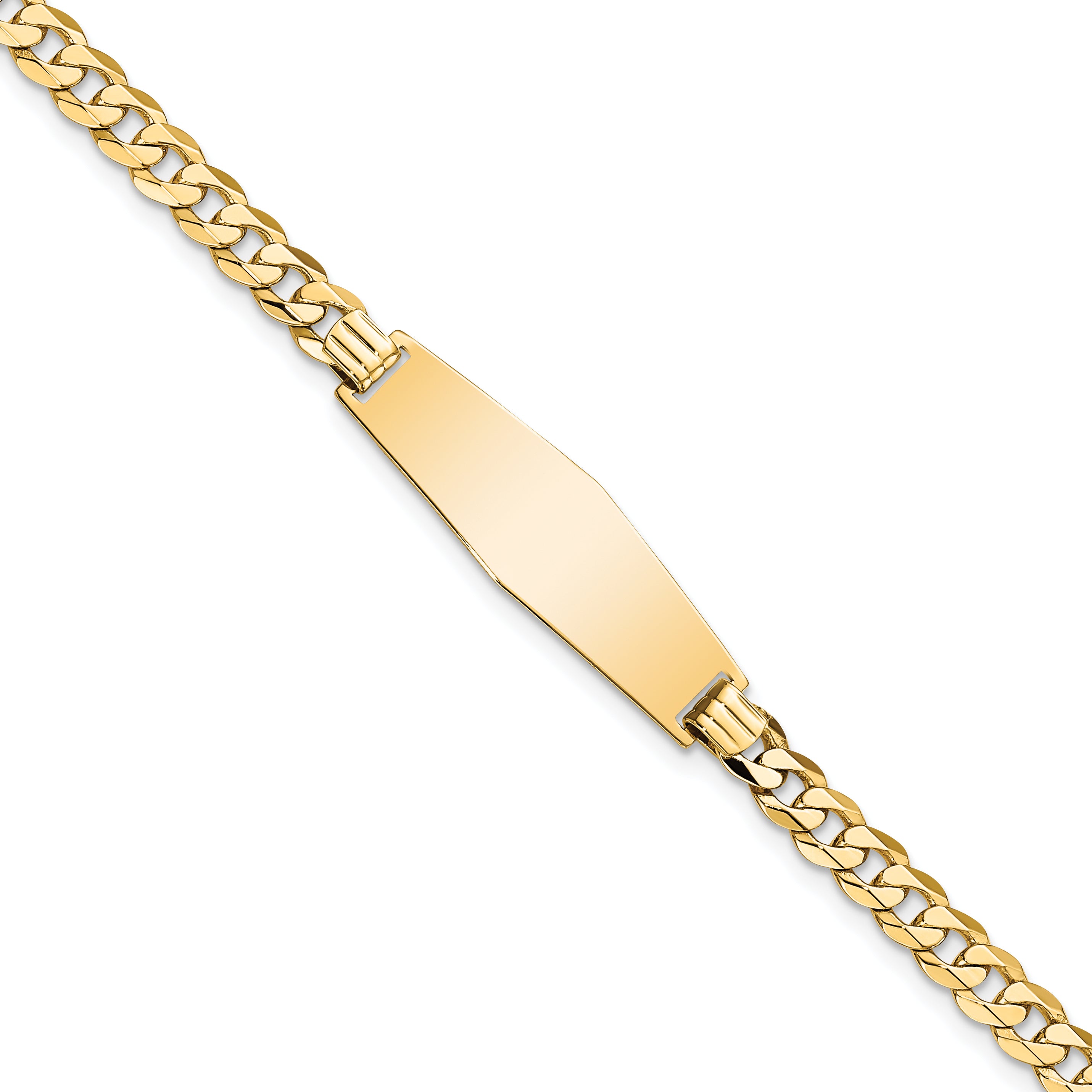 14K Soft Diamond Shape Flat Curb Link Id Bracelet