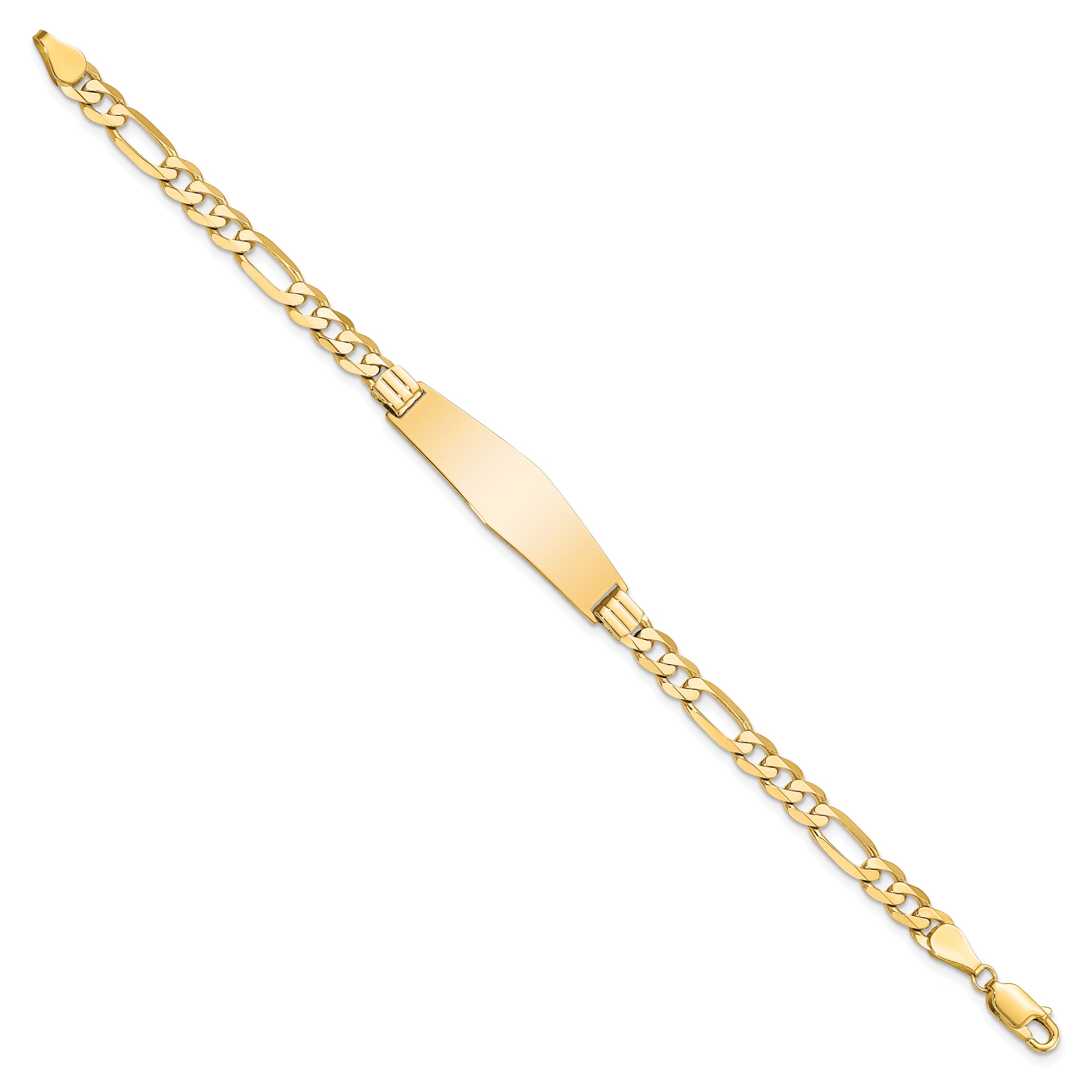 14K Flat Figaro Link Soft Diamond Shape Id Bracelet