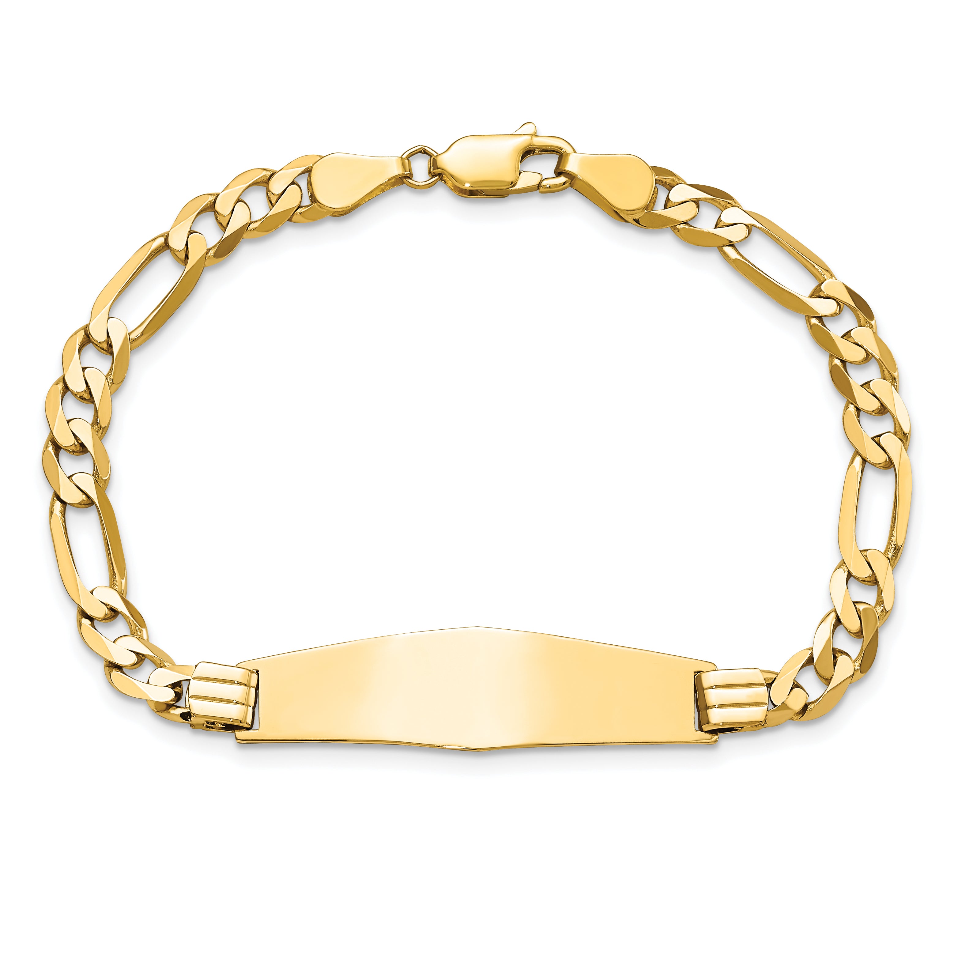 14K Flat Figaro Link Soft Diamond Shape Id Bracelet