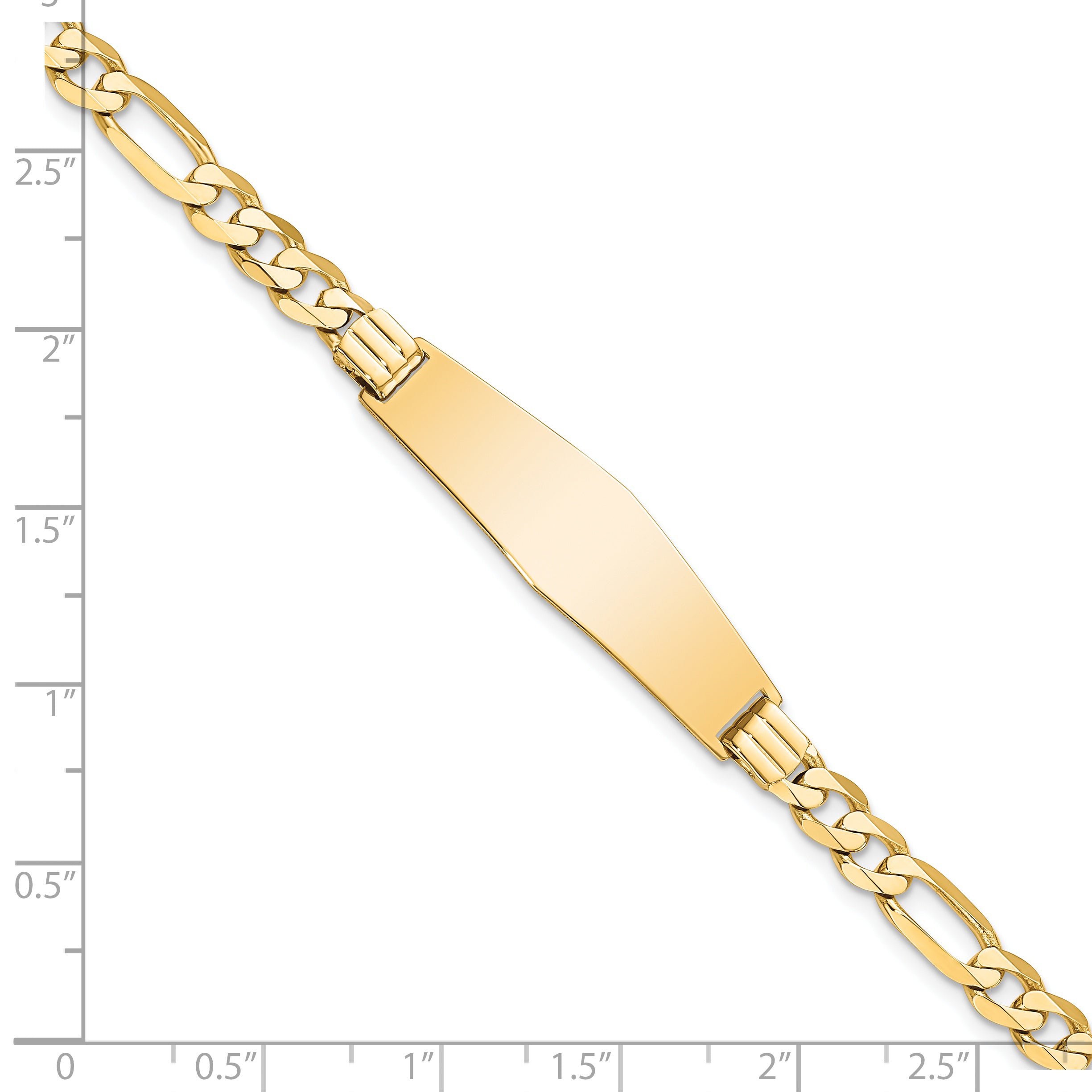14K Flat Figaro Link Soft Diamond Shape Id Bracelet