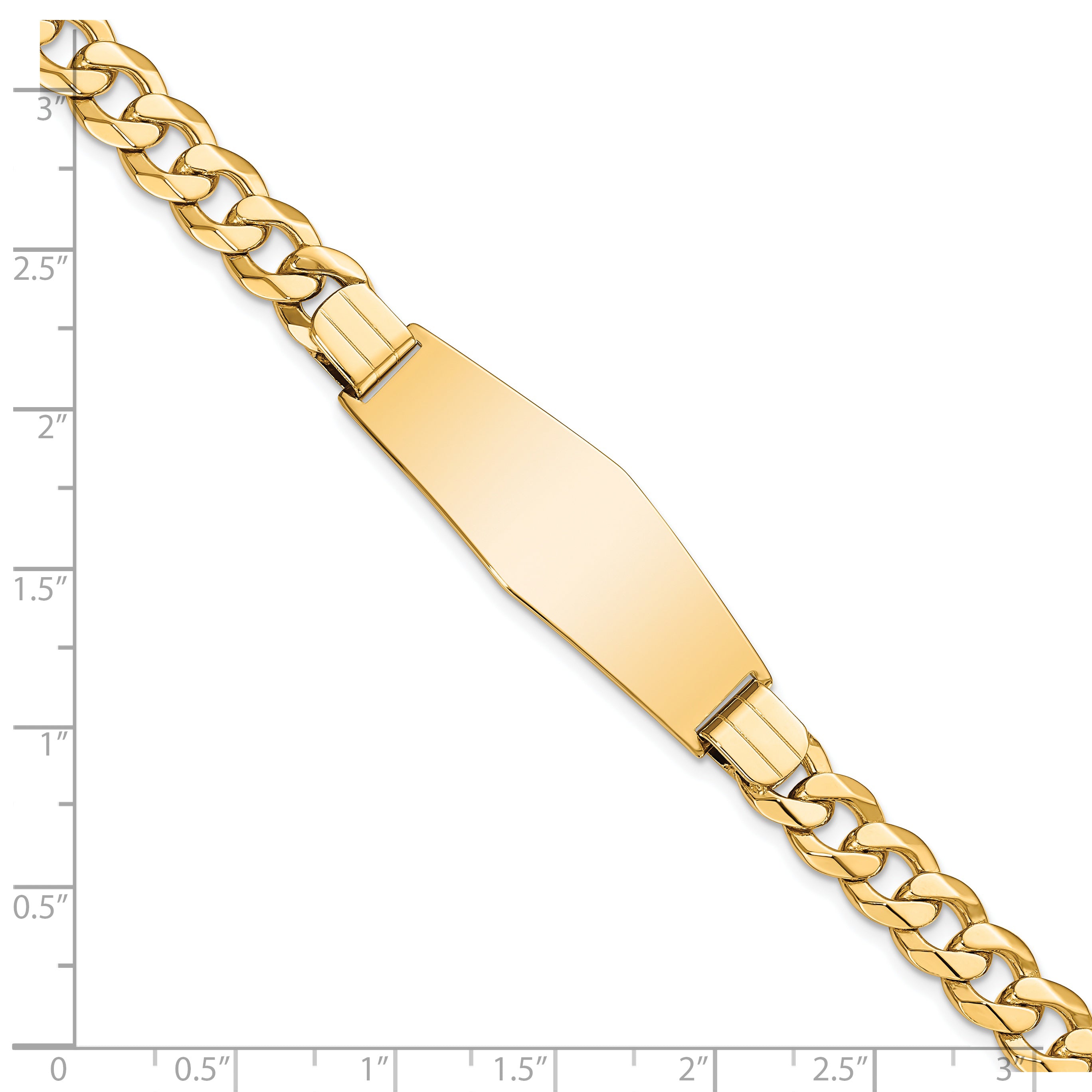 14K Flat Curb Link Soft Diamond Shape Id Bracelet