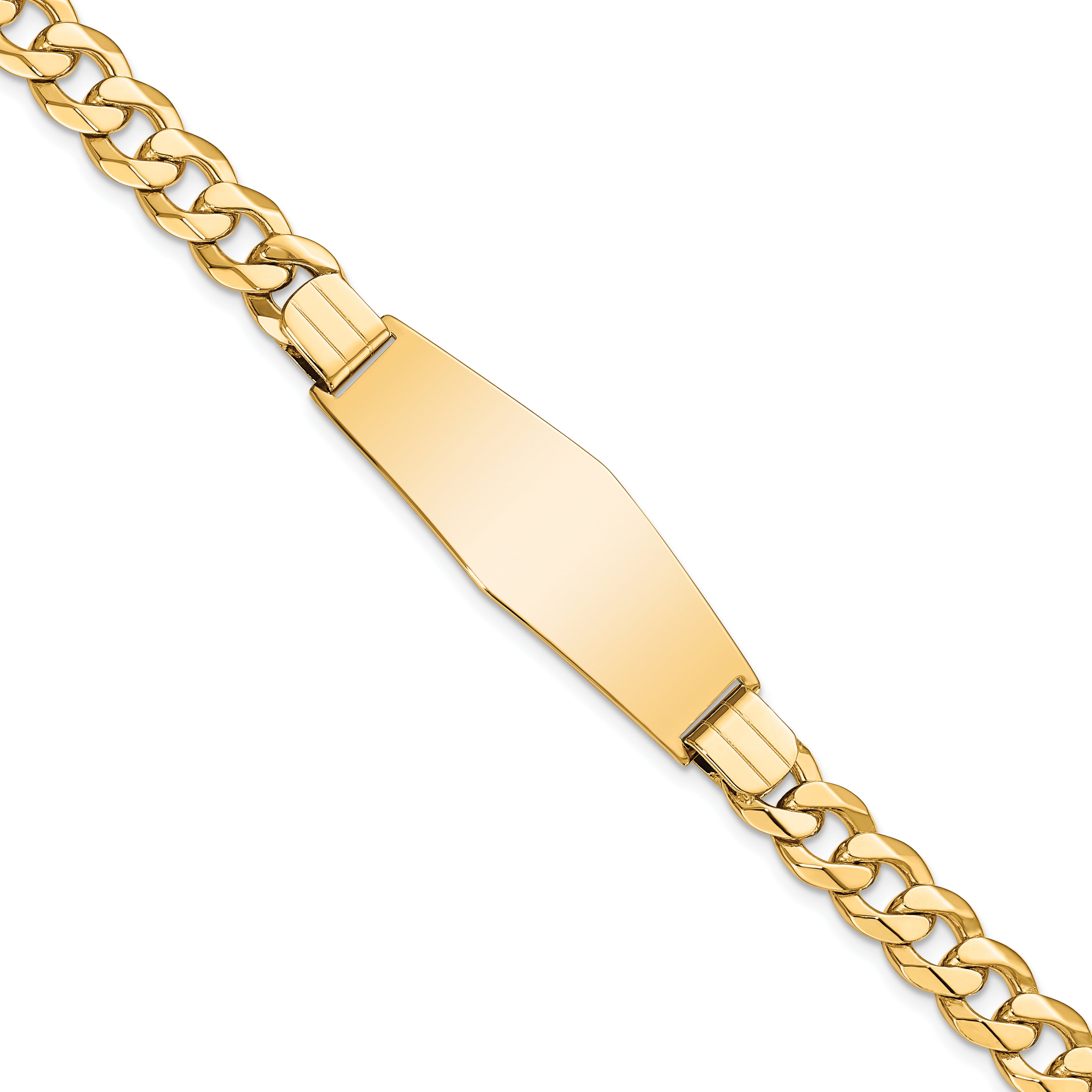 14K Flat Curb Link Soft Diamond Shape Id Bracelet