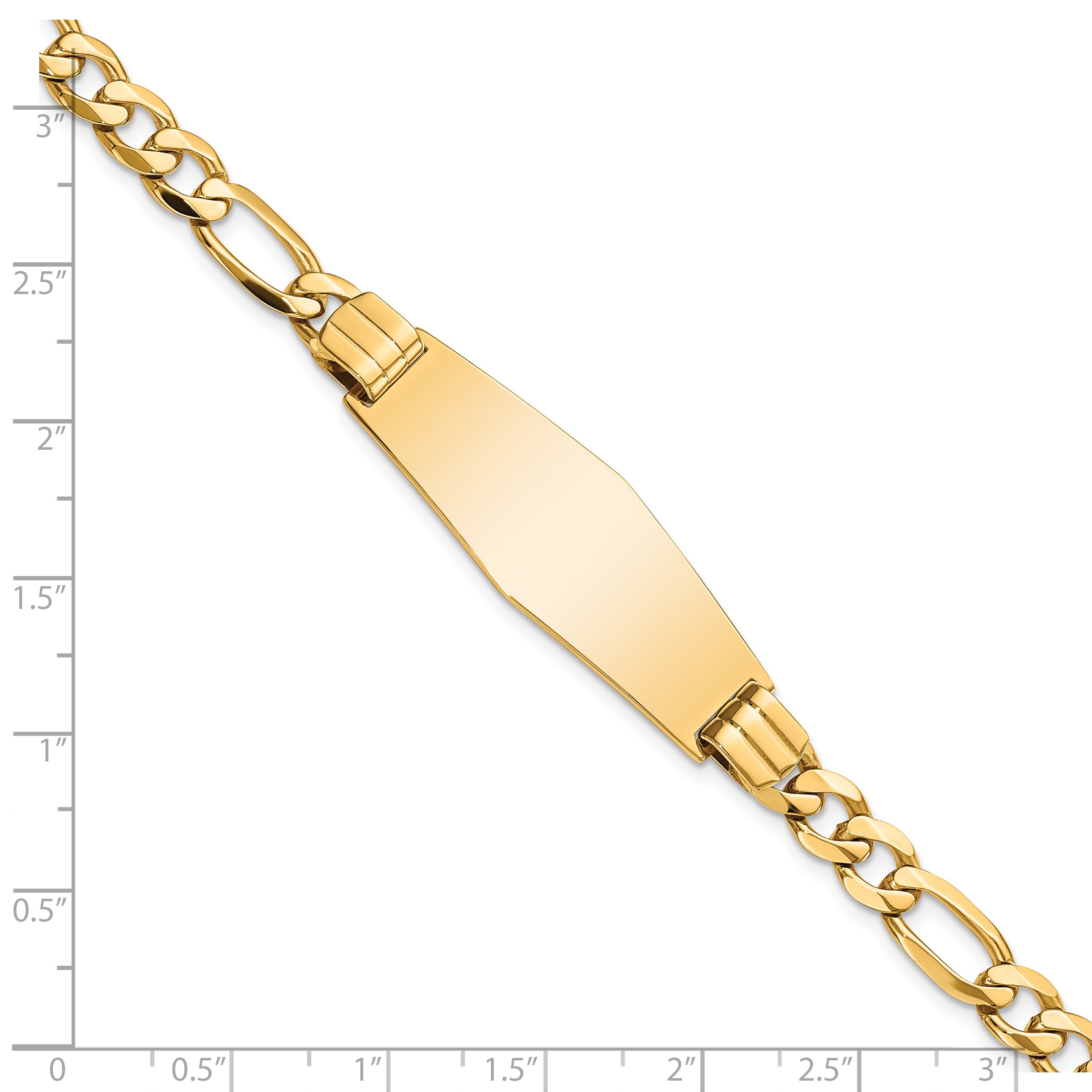 14K Flat Figaro Link Soft Diamond Shape Id Bracelet