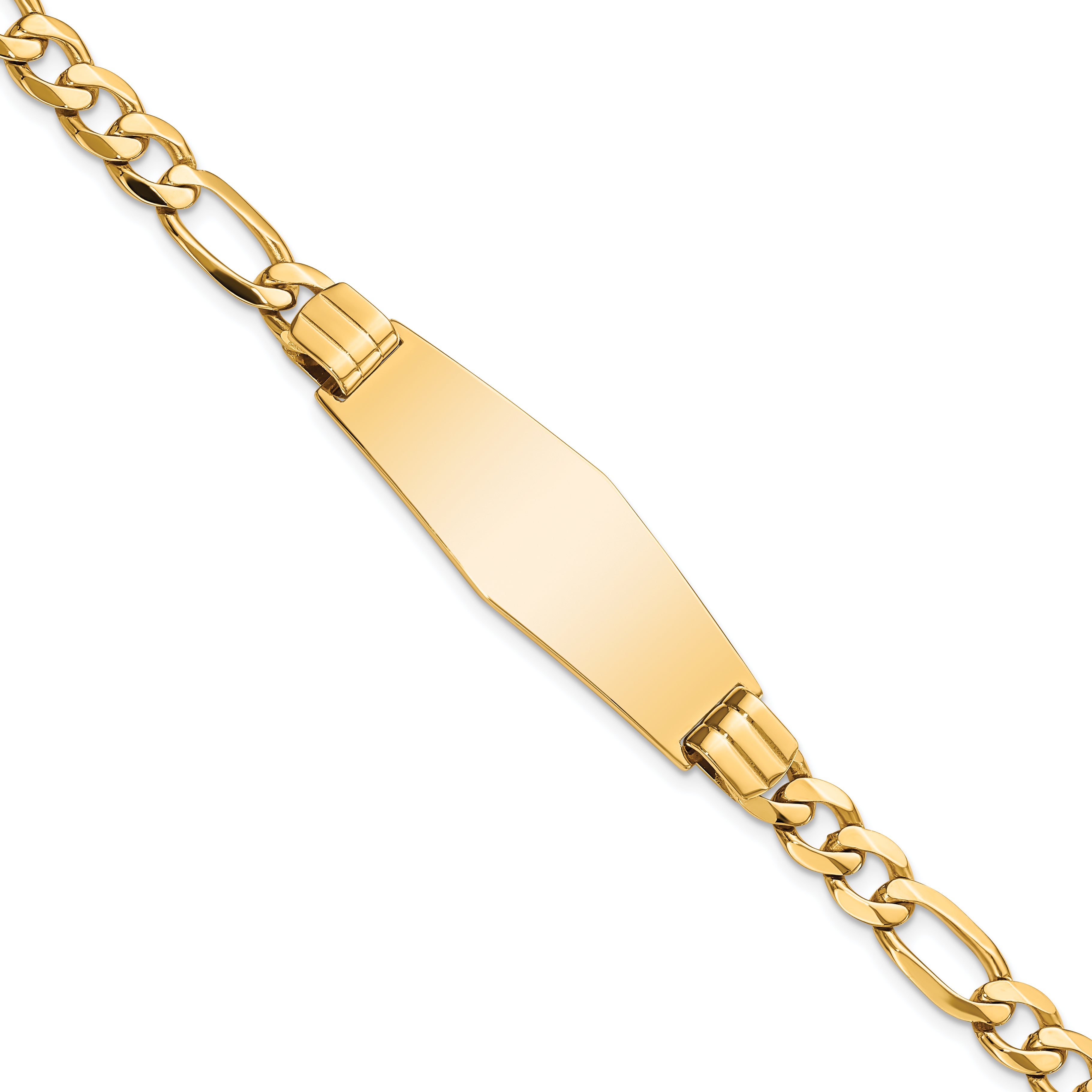 14K Flat Figaro Link Soft Diamond Shape Id Bracelet