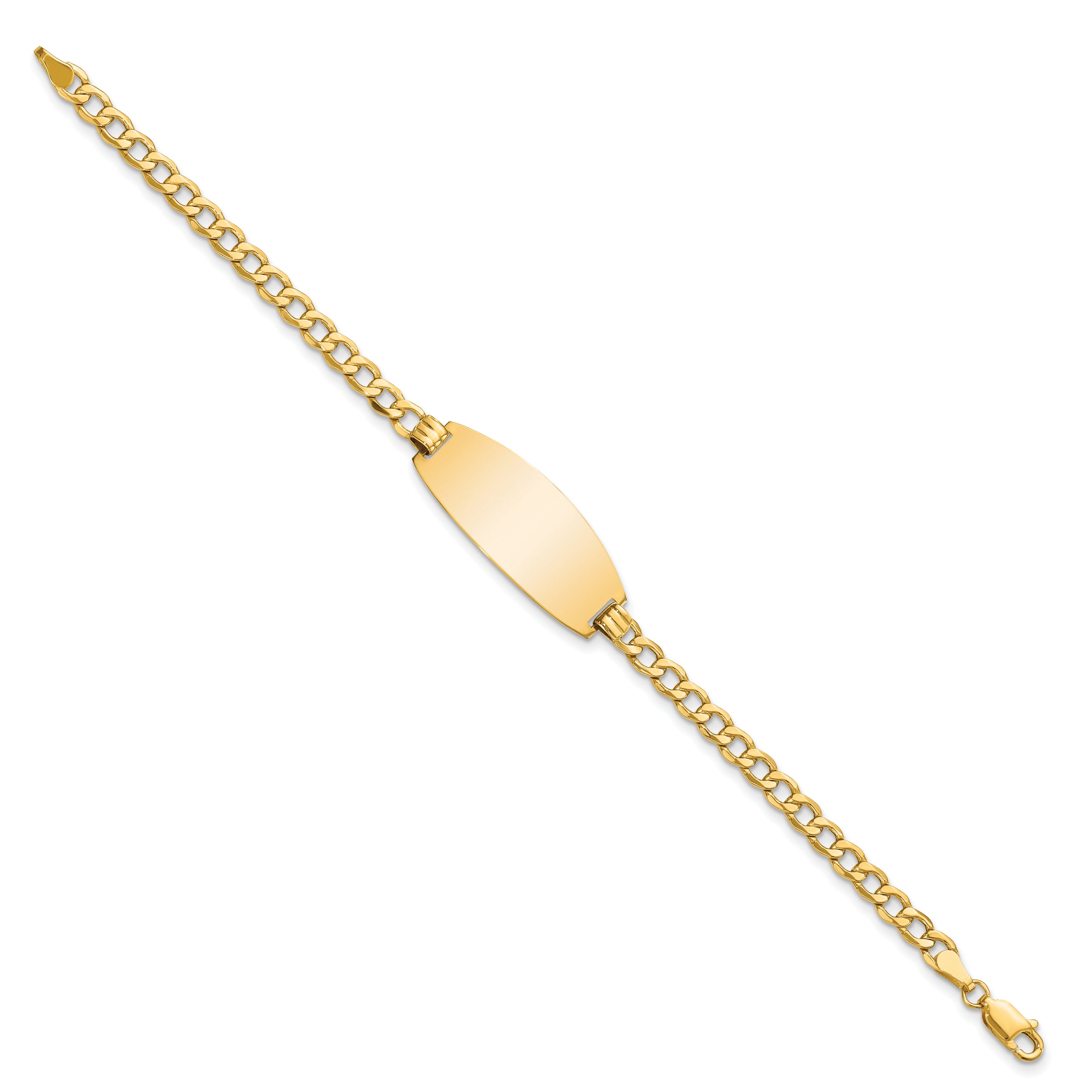 14k Polished Semi-Solid Chain/Solid Plate Curb Link Oval 27x11.5mm Plate 7 inch ID Bracelet