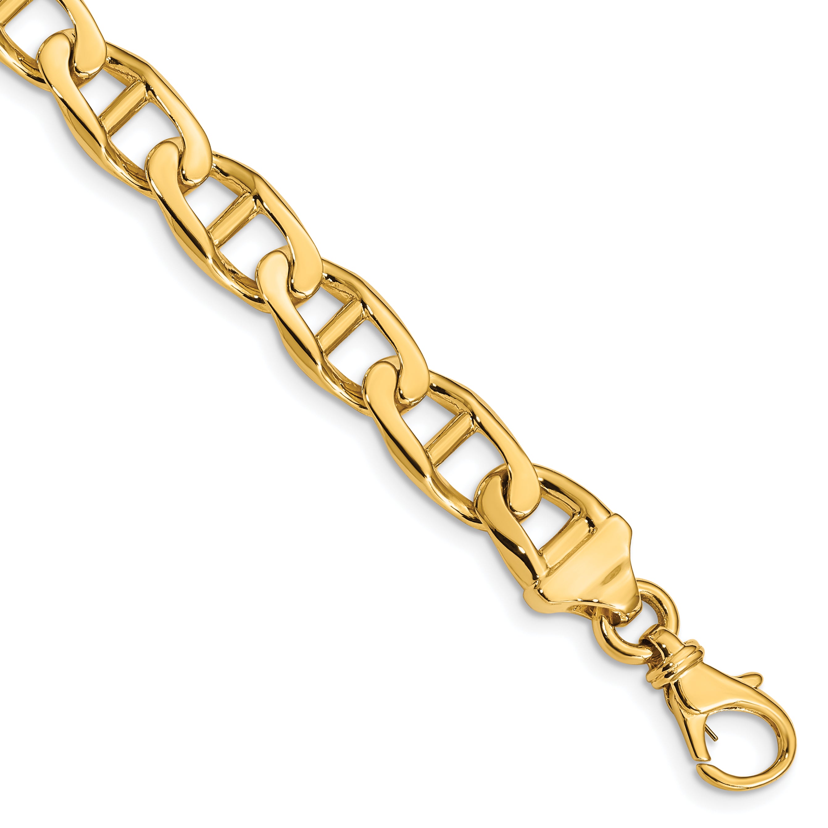 14K 8 Inch 9Mm Hand Polished Fancy Anchor Link With Fancy Lobster Clasp Bracelet
