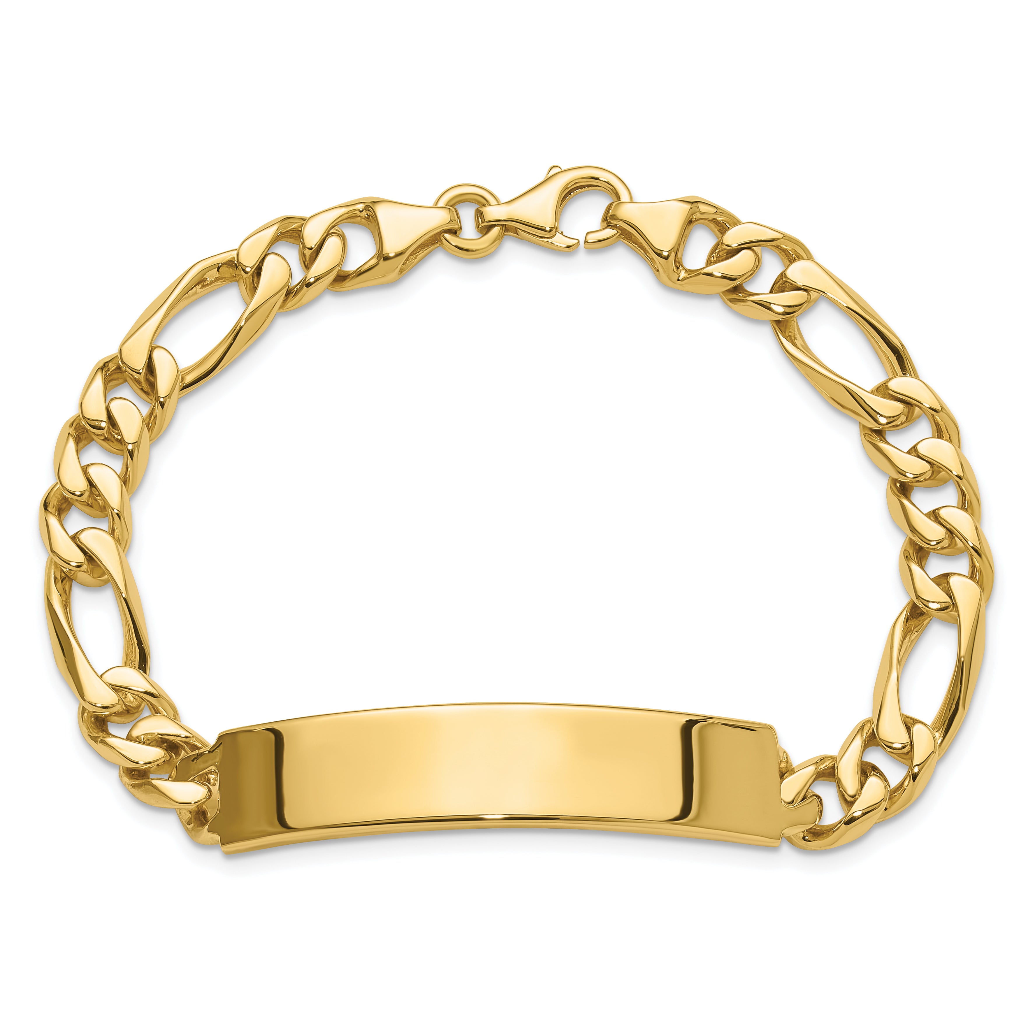 14k Hand-polished Solid Chain/Solid Plate Figaro Link 47x9mm Plate 8 inch ID Bracelet