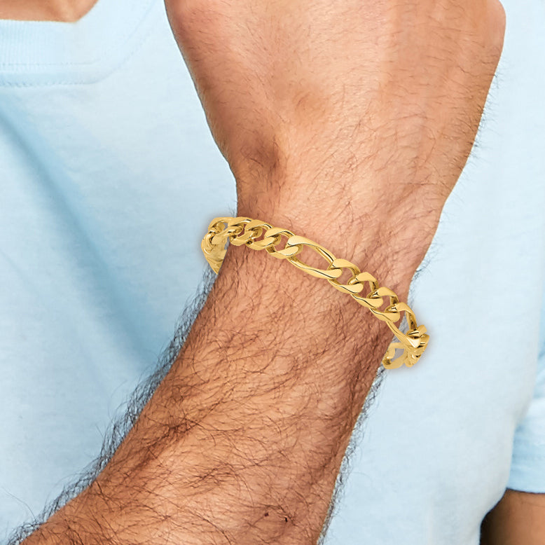 14K 8 inch 9mm Hand Polished Figaro Link with Box Catch Clasp Bracelet
