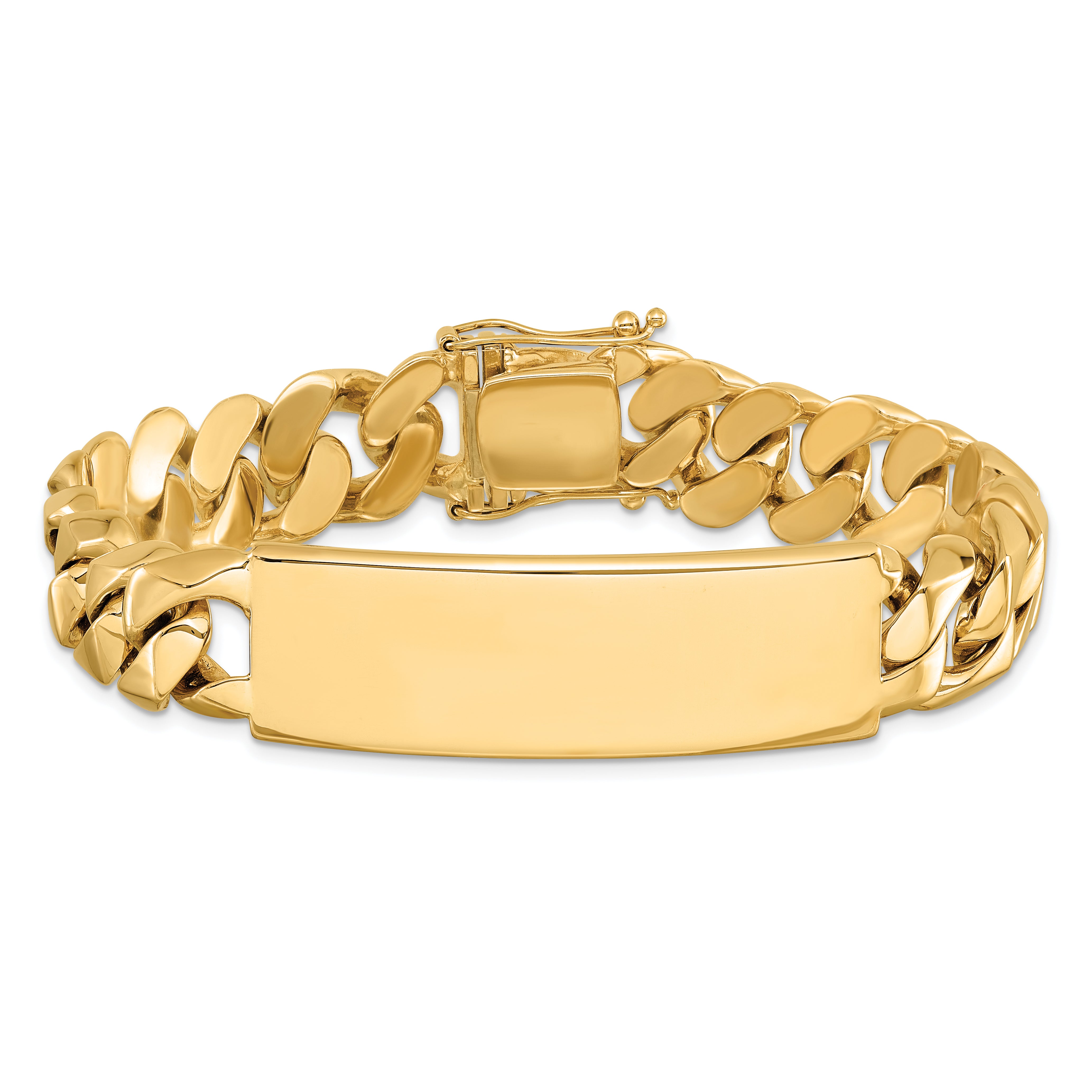 14k Hand-polished Solid Chain/Solid Plate Curb Link 48x15mm Plate 8.5 inch ID Bracelet