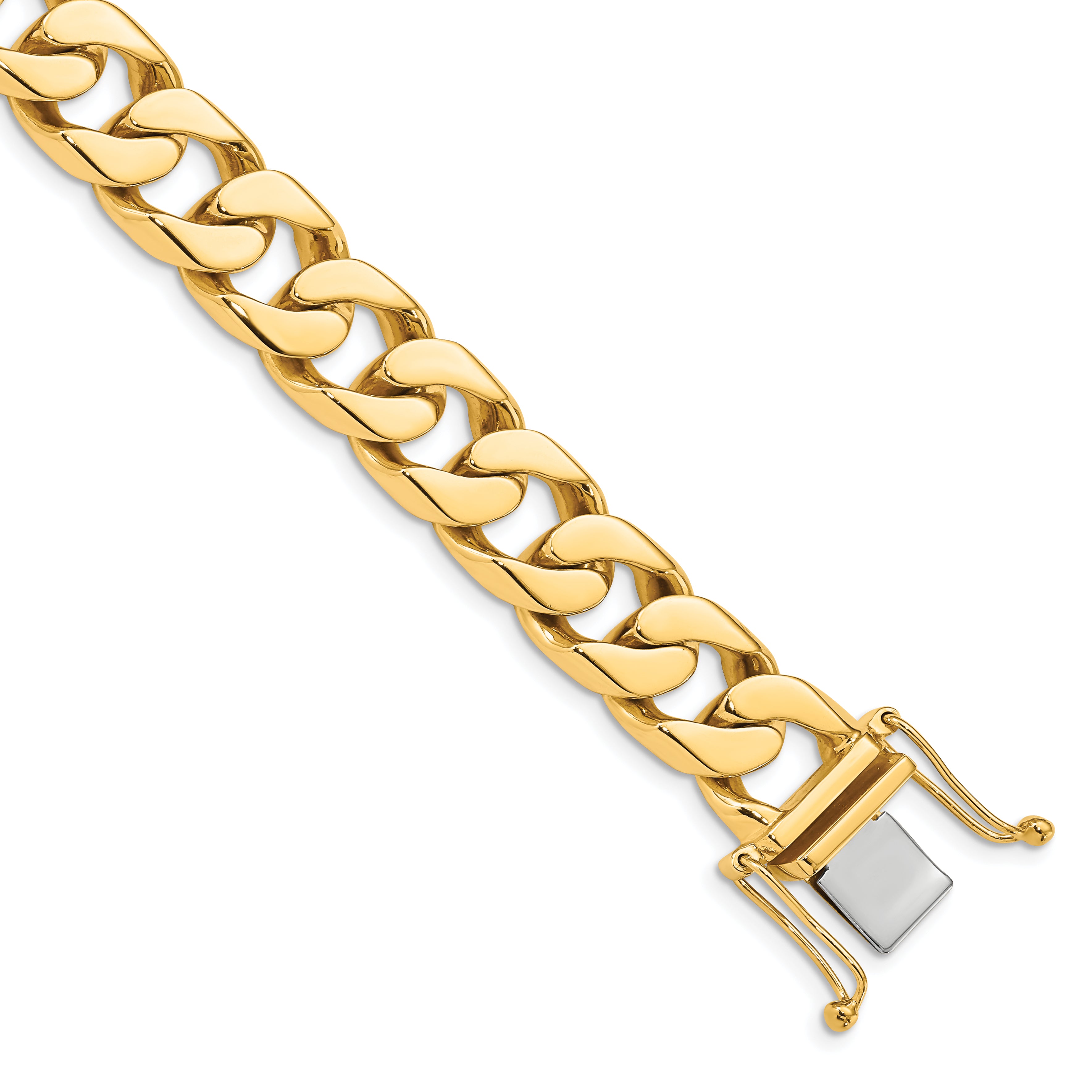 14K 20 inch 12mm Hand Polished Flat Beveled Curb Link with Box Catch Clasp Chain