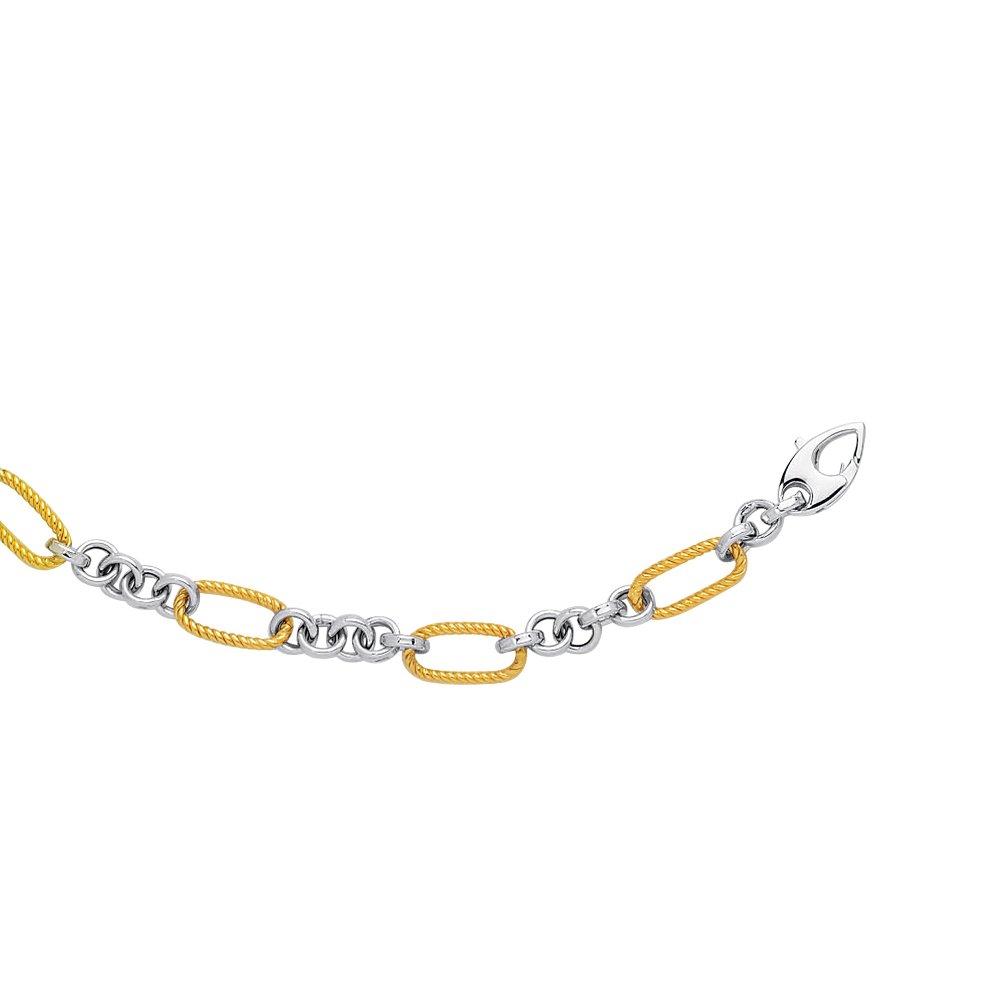 14K Yellow & White Gold 7.5" Alternating Twisted Elongated Oval Rope Link