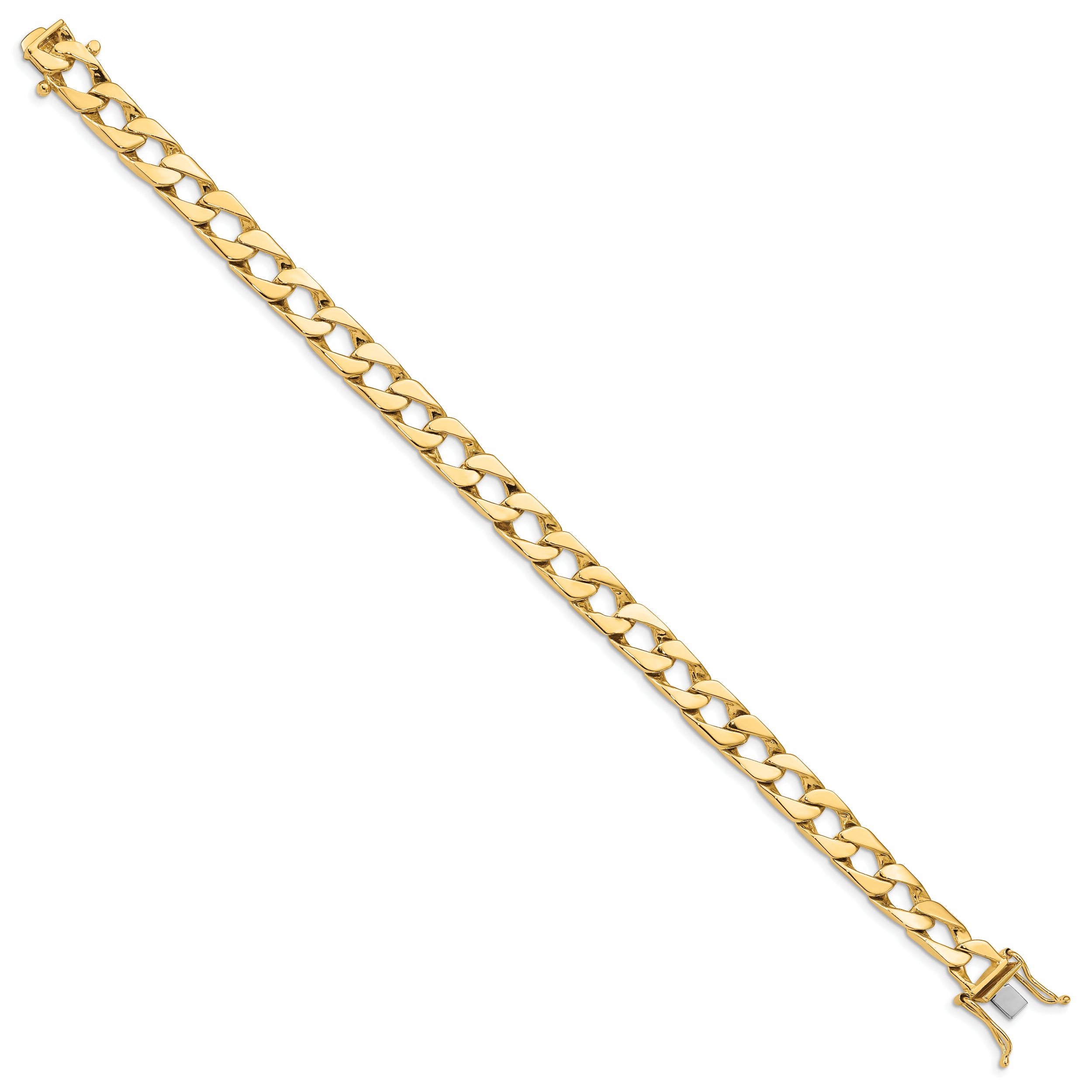 14K 9 inch 7.9mm Hand Polished Fancy Link with Box Catch Clasp Bracelet