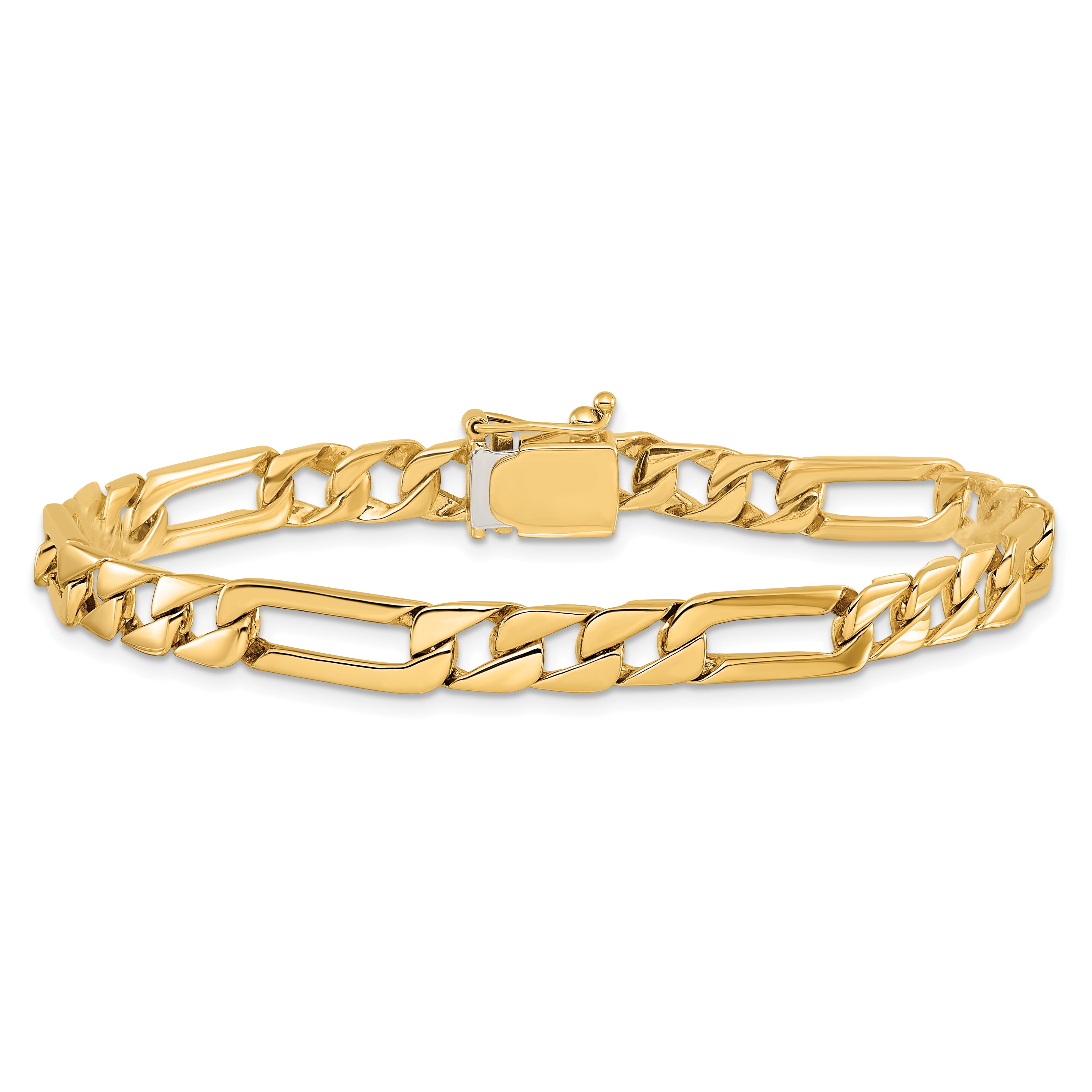14K 8 Inch 6Mm Hand Polished Figaro Link With Box Catch Clasp Bracelet