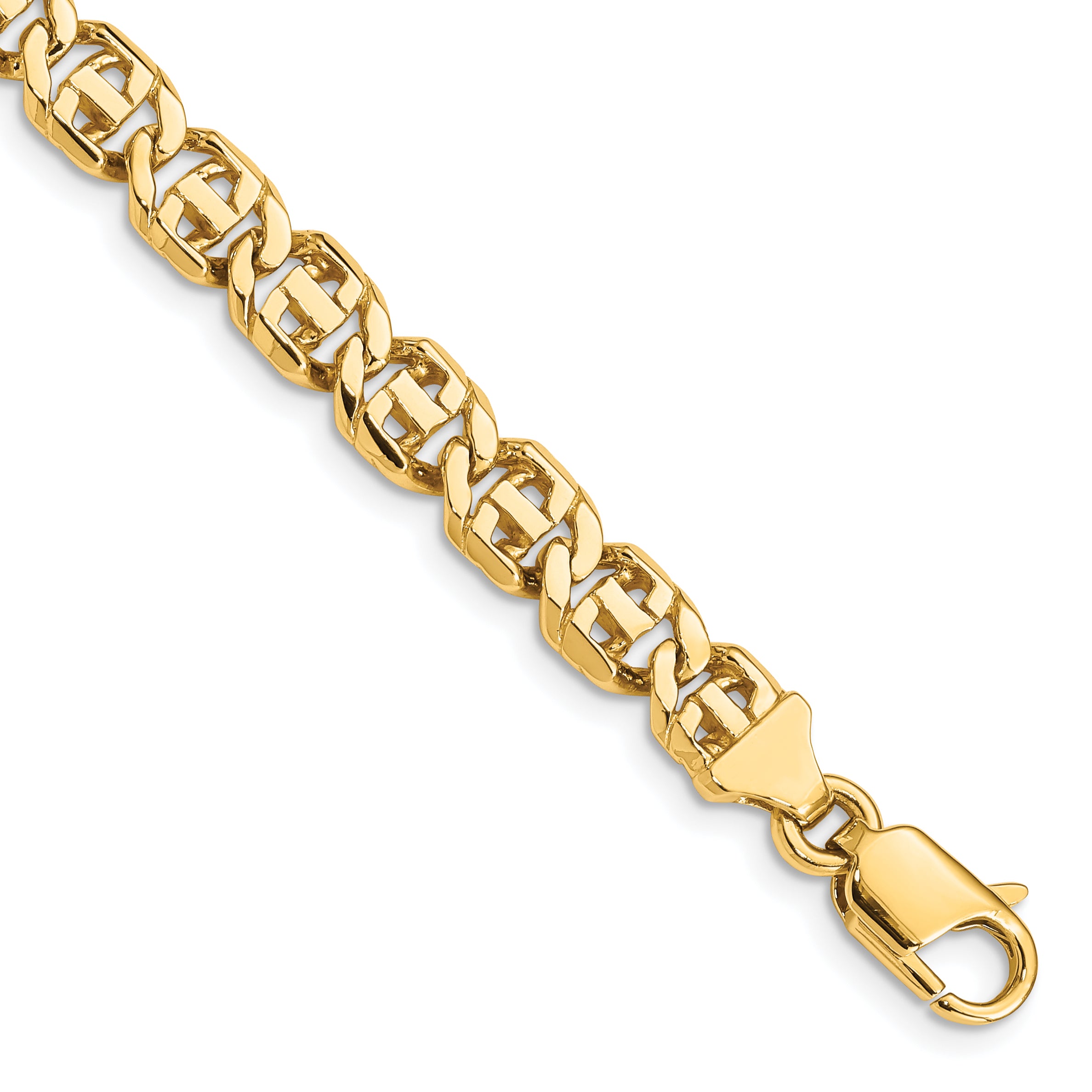 14K 7 Inch 6.75Mm Hand Polished Fancy Link With Lobster Clasp Bracelet