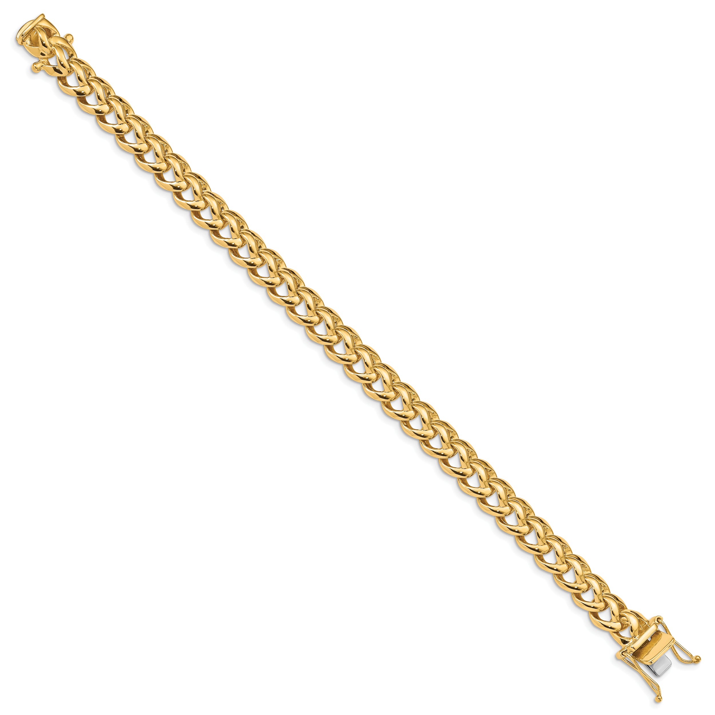 14K 8 Inch 8.6Mm Hand Polished Fancy Link With Box Catch Clasp Bracelet