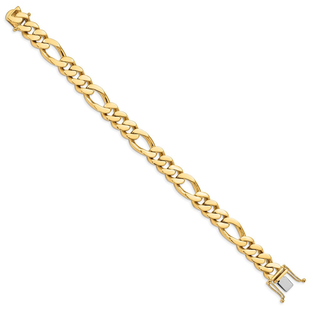 14K 8.5 inch 11.8mm Hand Polished Figaro Link with Box Catch Bracelet