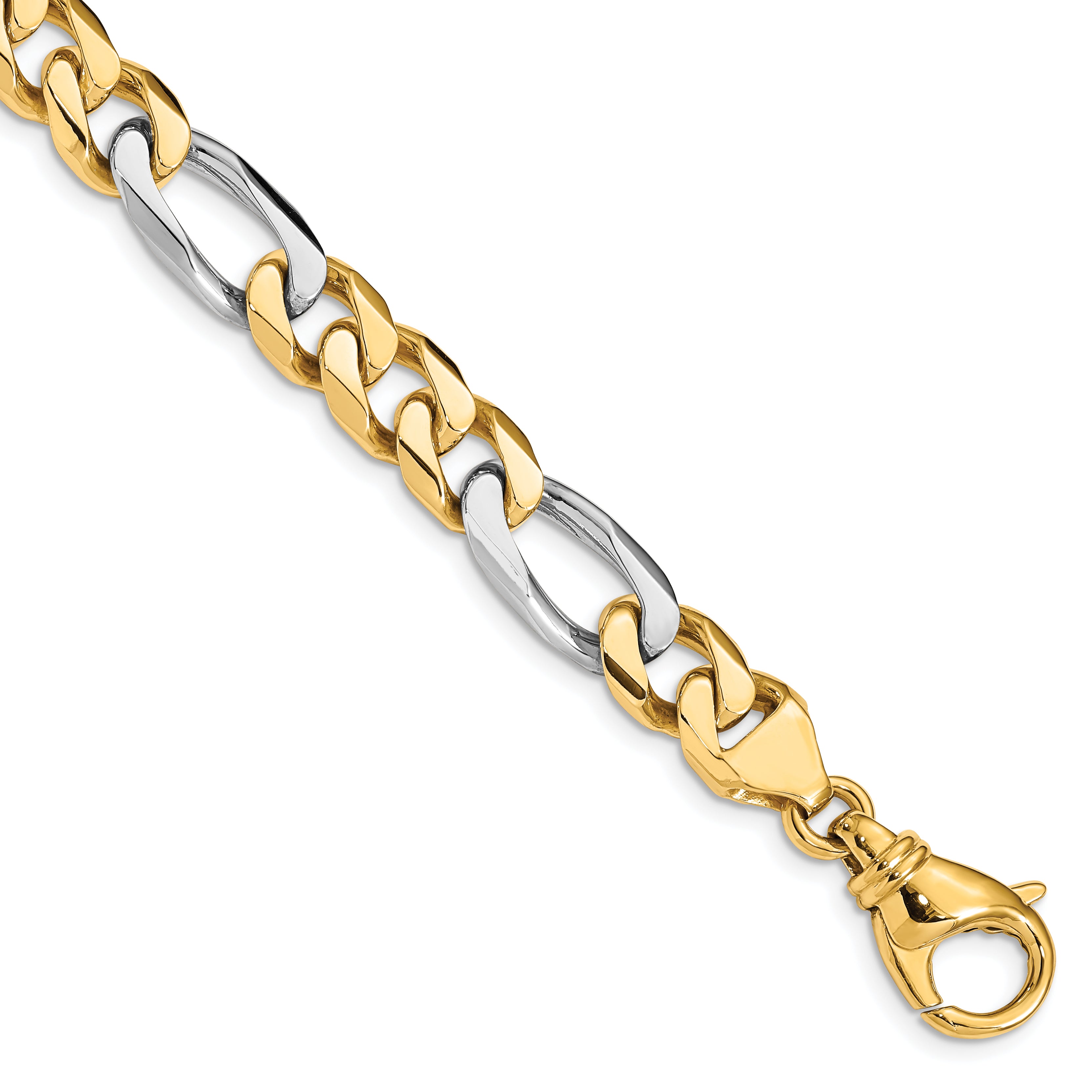 14K Two-Tone 8 Inch 8.5Mm Hand Polished Fancy Link With Fancy Lobster Clasp Bracelet