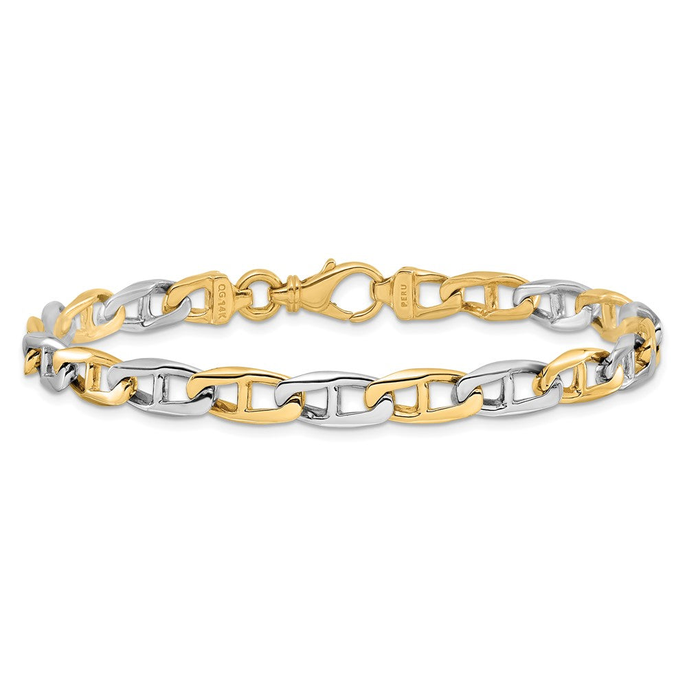 14K Two-tone 20 inch 6.6mm Hand Polished Fancy Flat Anchor Link with Fancy Lobster Clasp Chain