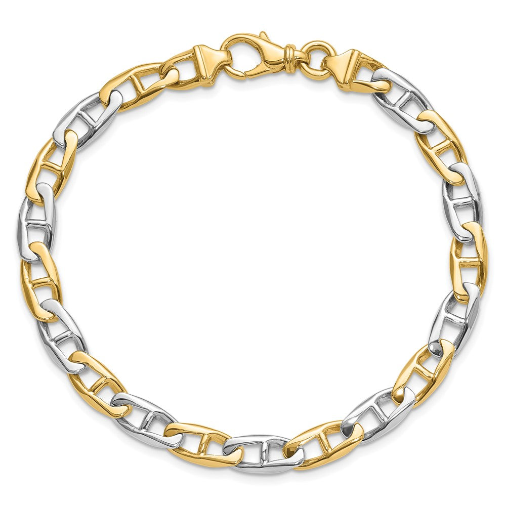 14K Two-tone 22 inch 6.6mm Hand Polished Fancy Flat Anchor Link with Fancy Lobster Clasp Chain