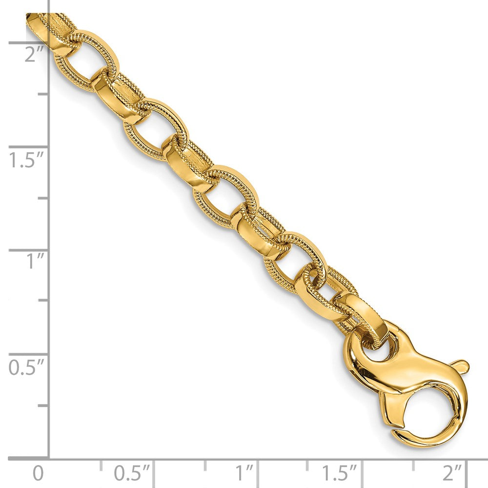 14K 9 inch 6.2mm Hand Polished with Ridged Edge Fancy Link Fancy Lobster Clasp Chain