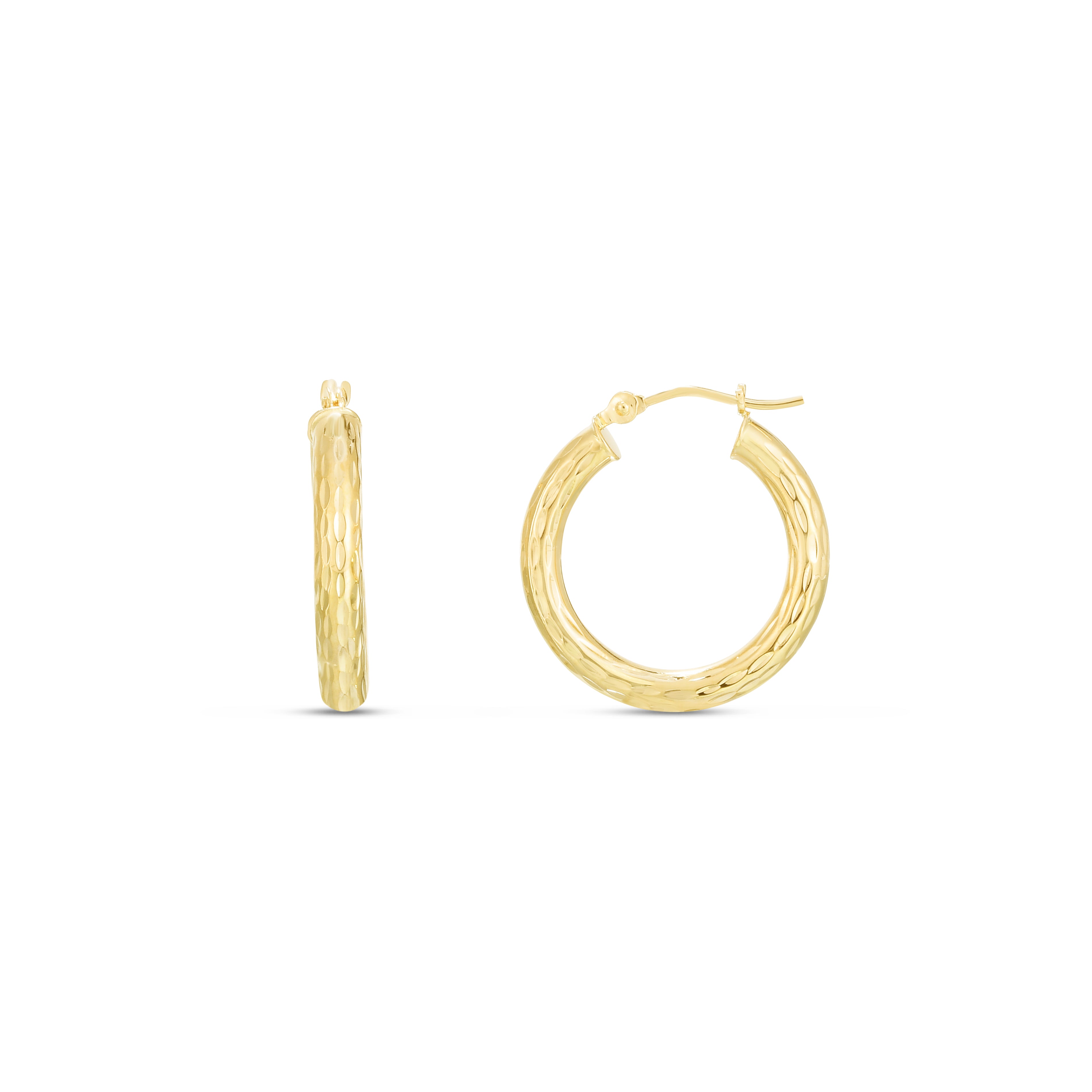 14K Yellow Gold 3X20Mm Diamond Cut Hoop Earring