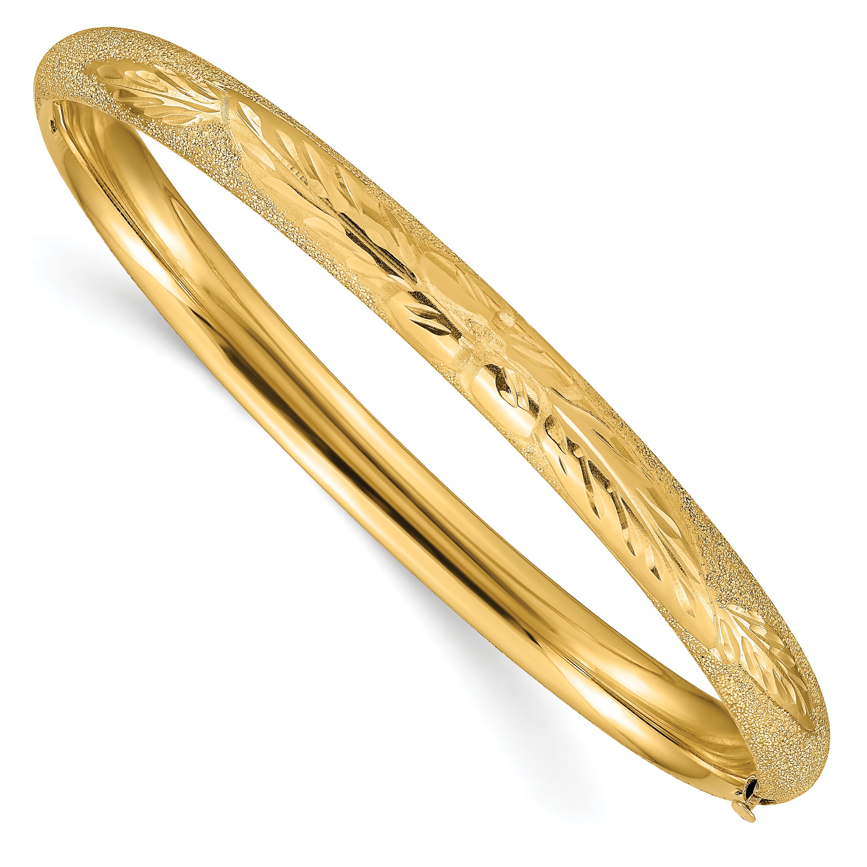 14k 4/16 Laser-Cut 6.00mm Hinged Oval Bangle Bracelet
