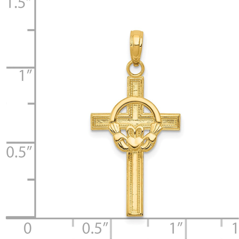 14k Polished Claddagh Cross Pendant