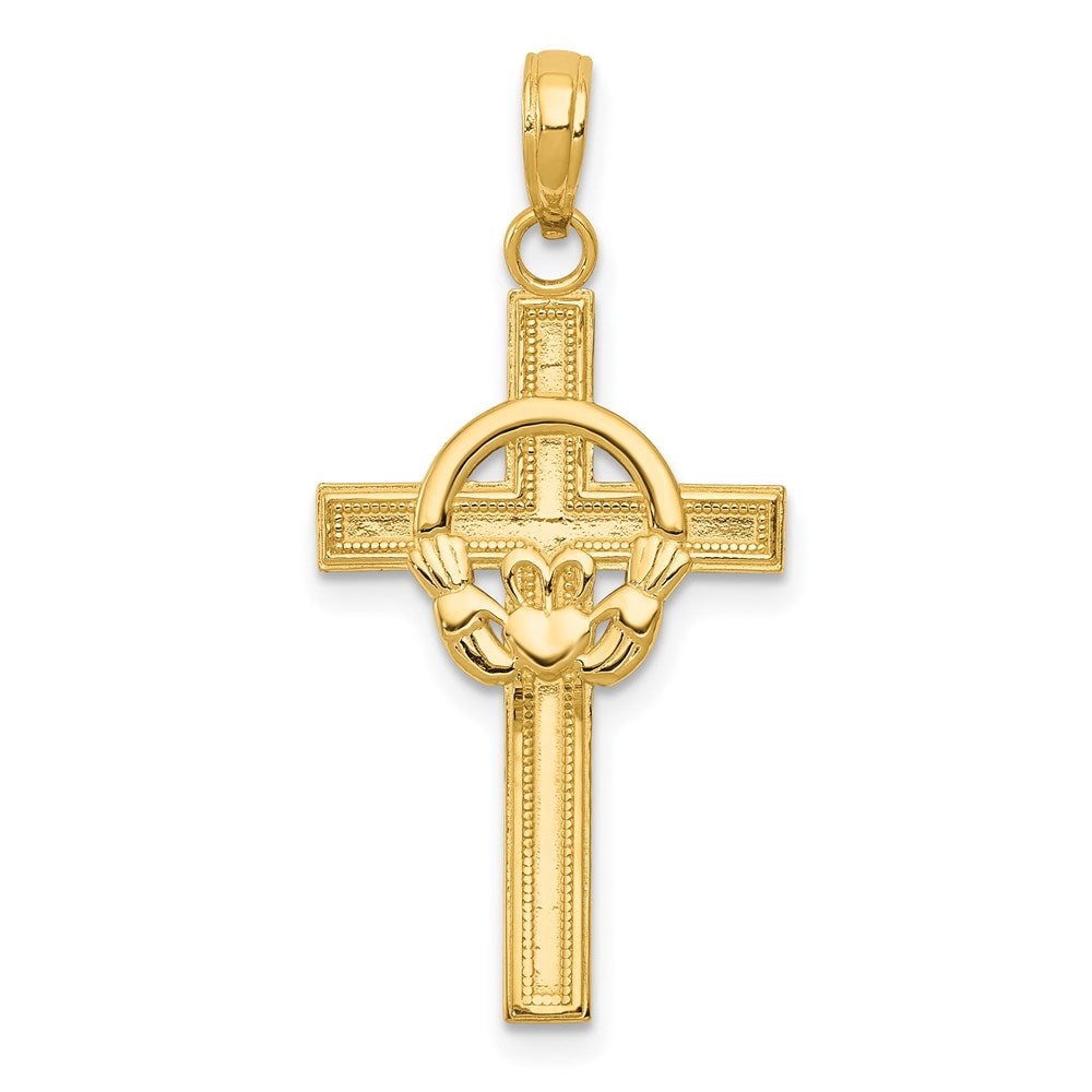14k Polished Claddagh Cross Pendant