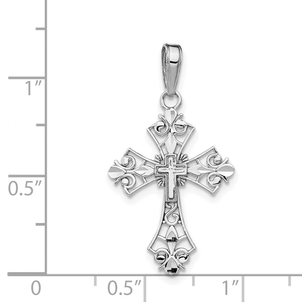 14k White Gold Filigree Cross Charm
