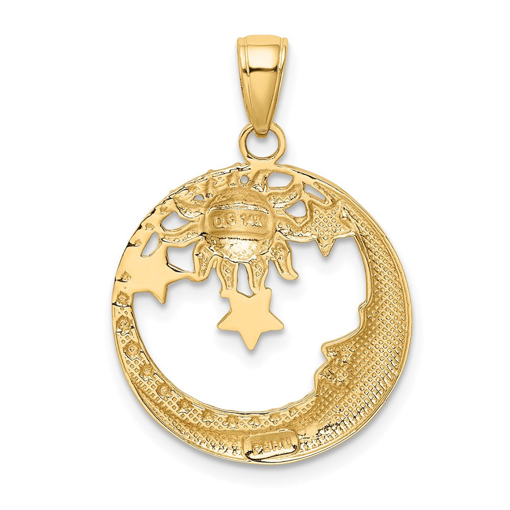 14k and Rhodium D/C Moon, Stars, and Sun Pendant