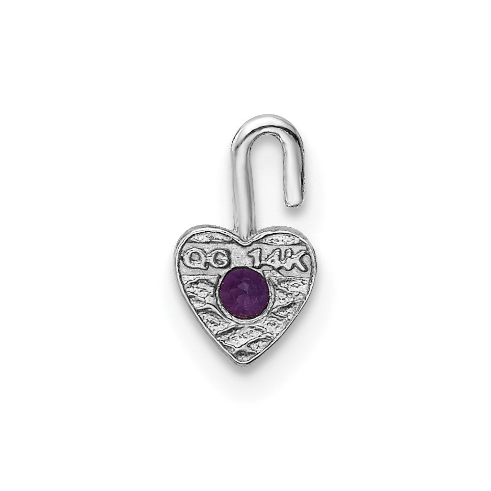 14k White Gold February Synthetic Birthstone Heart Charm