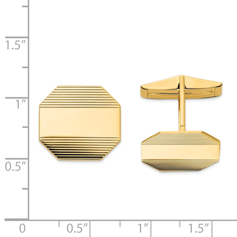 14k Men's Rectangular Octagon w/ Line Design Cuff Links