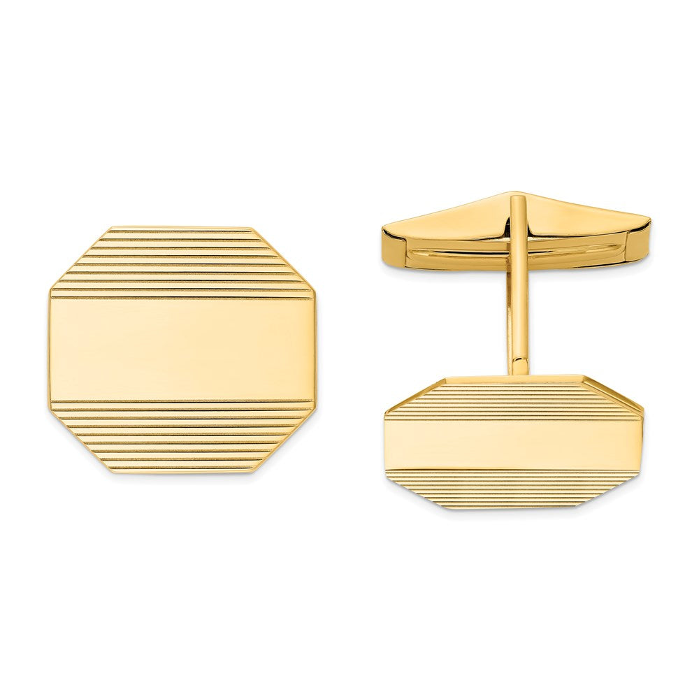 14k Men's Rectangular Octagon w/ Line Design Cuff Links