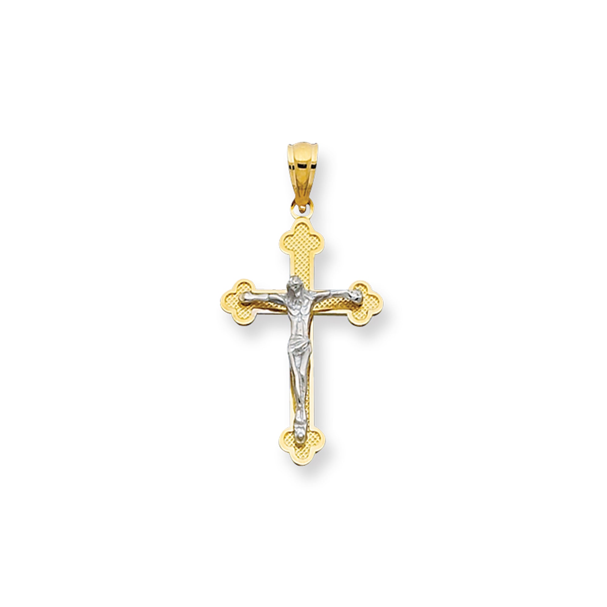 14K Yellow & White Gold Small Scalloped Edge Crucifix Cross