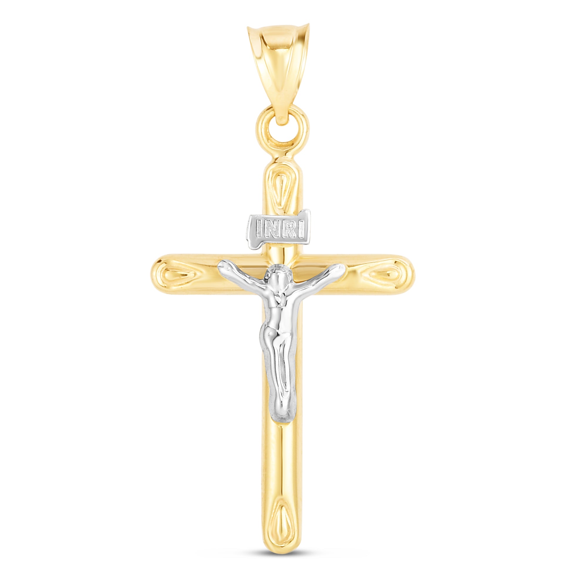 14K Yellow & White Gold Medium Crucifix Cross