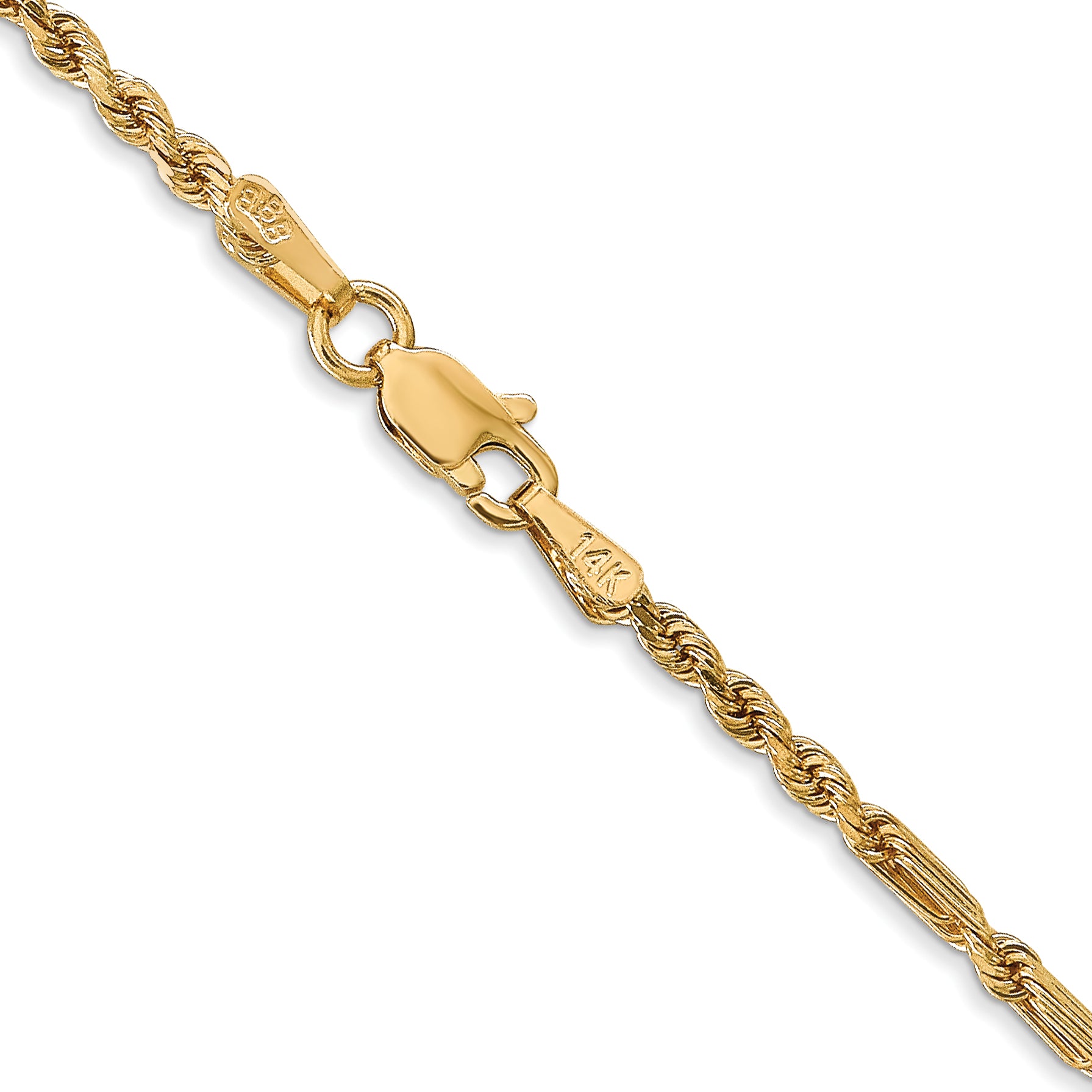 14K 24 Inch 2.25Mm Diamond-Cut Milano Rope With Lobster Clasp Chain