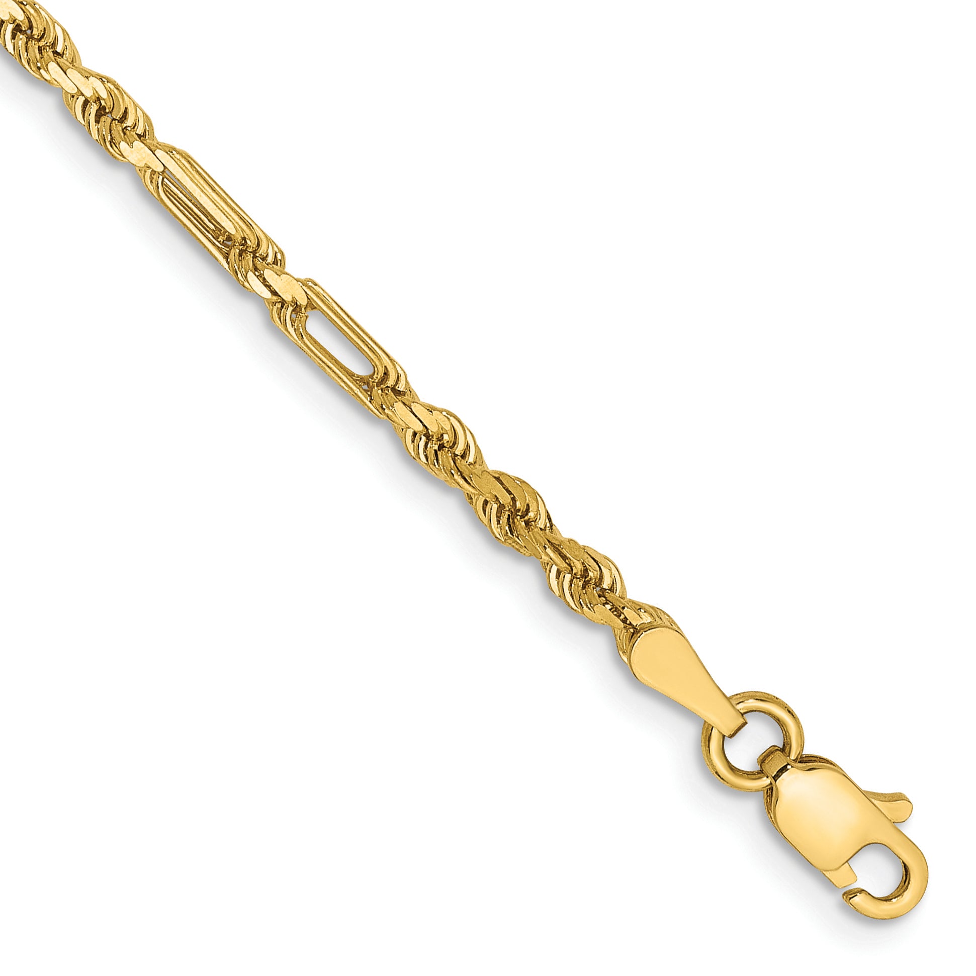 14K 8 Inch 2.5Mm Diamond-Cut Milano Rope With Lobster Clasp Chain