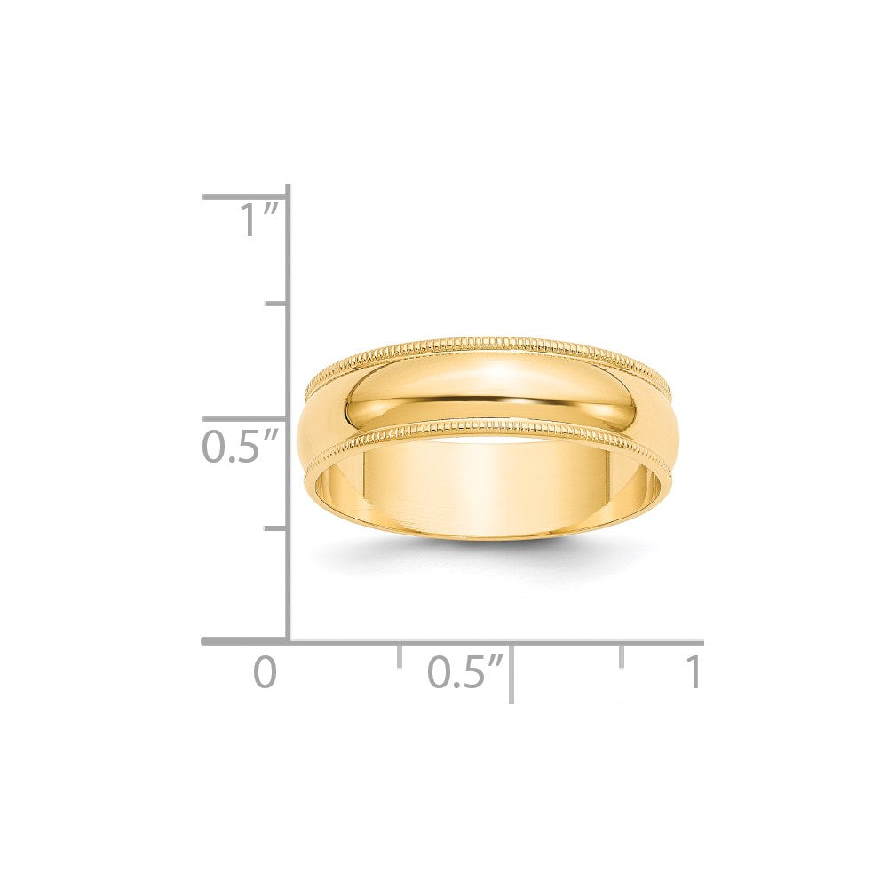 14k Yellow Gold 6mm Lightweight Milgrain Half Round Wedding Band Size 5