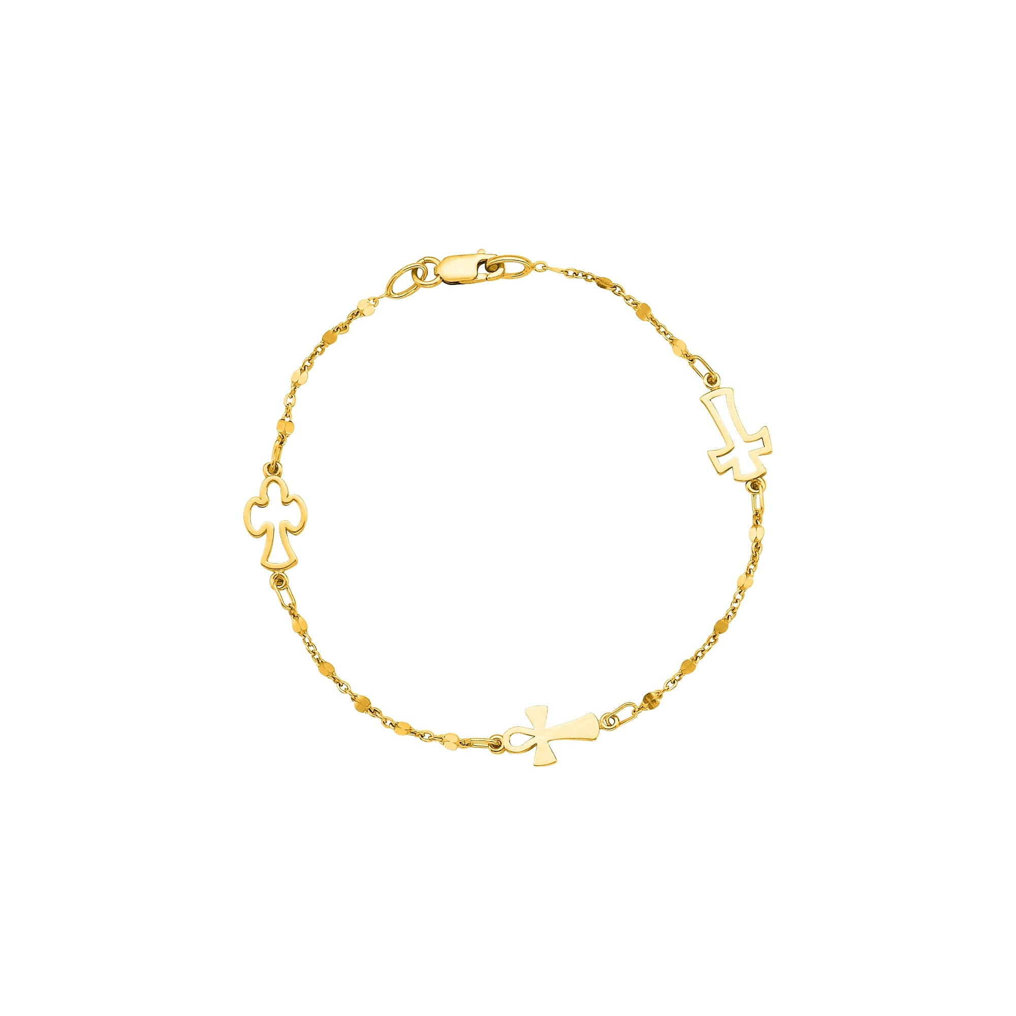 14K Yellow Gold 7" Open Cross Station Bracelet