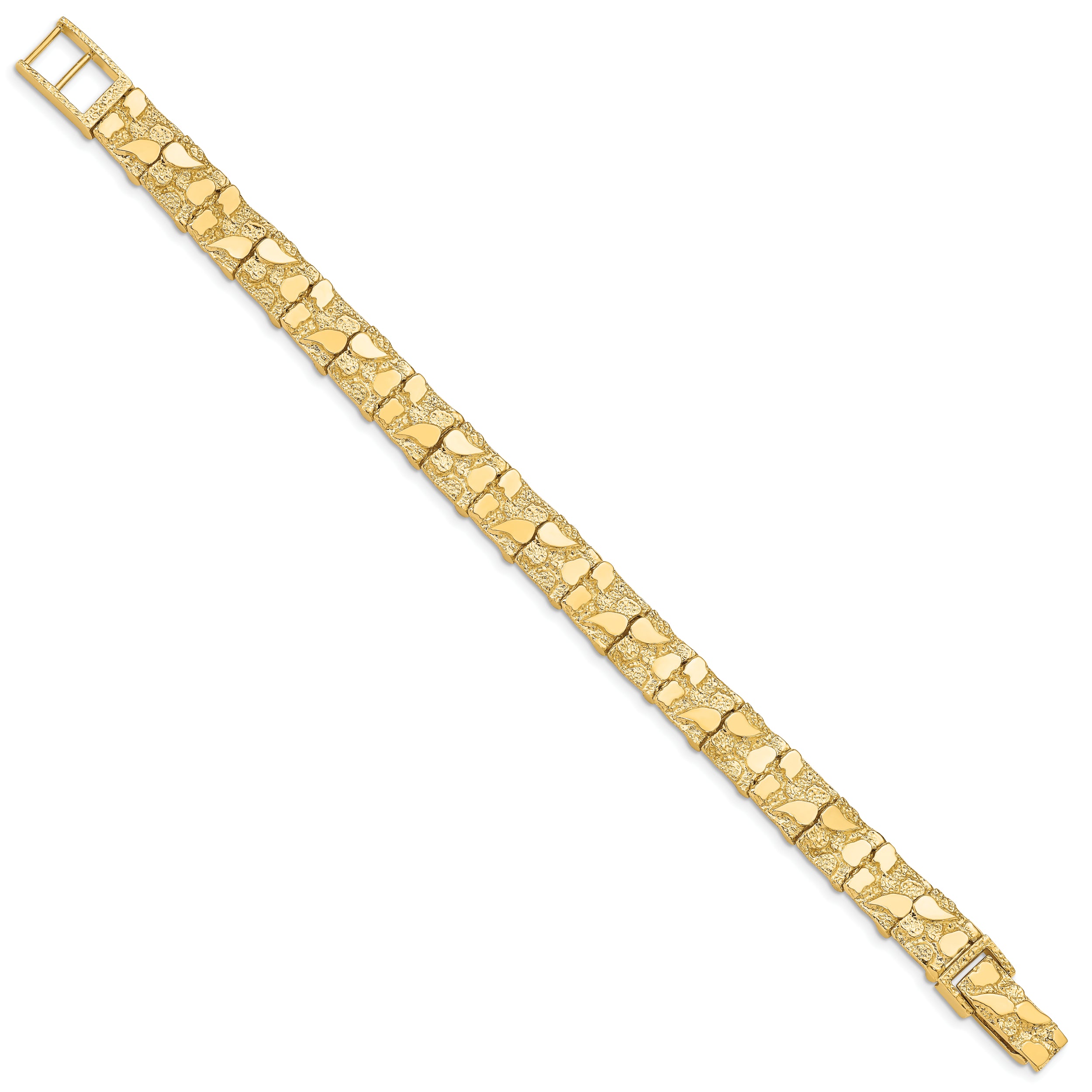 14k Polished and Textured 9.5mm 7 inch Nugget Bracelet