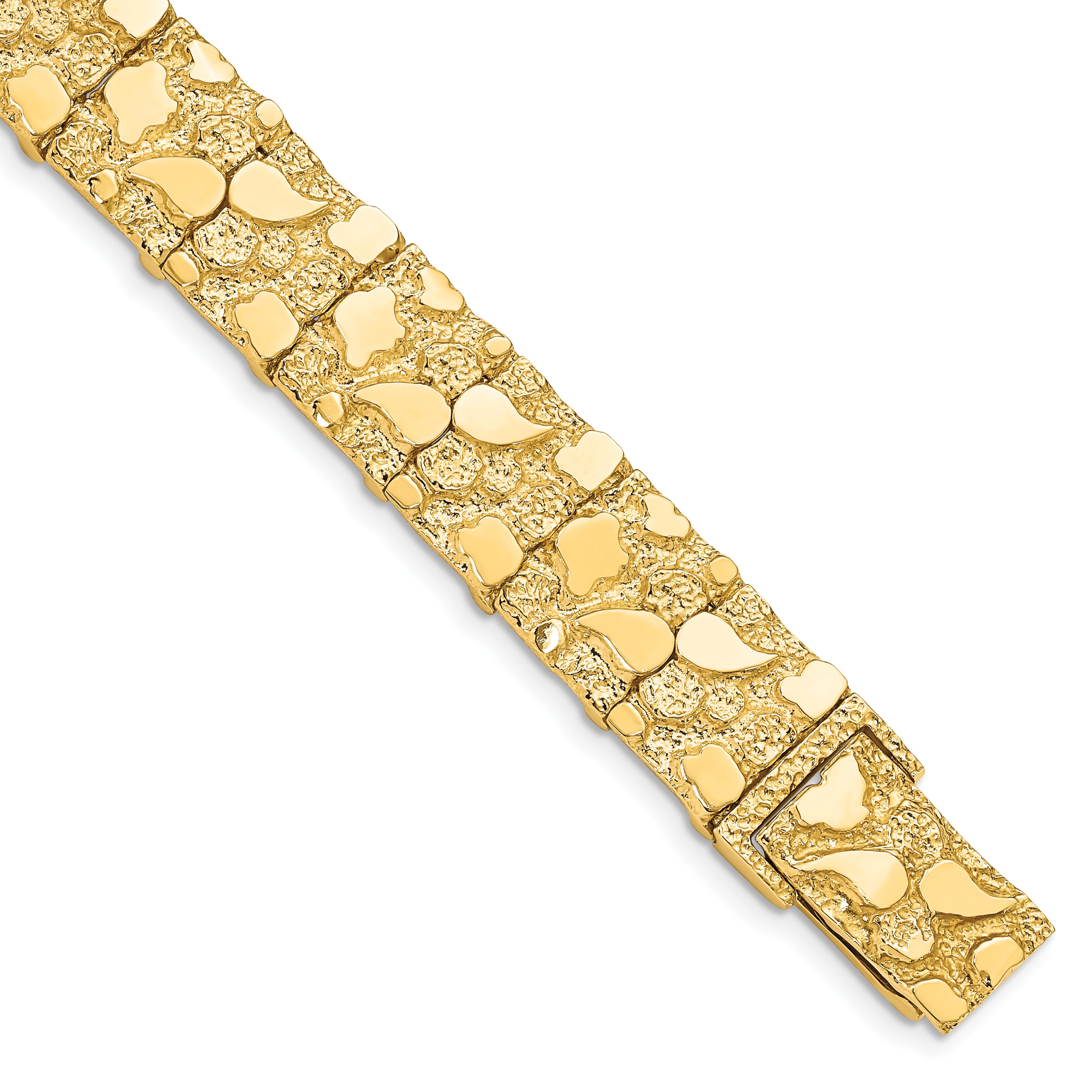 14k Polished and Textured 12.50mm 7 inch Nugget Bracelet