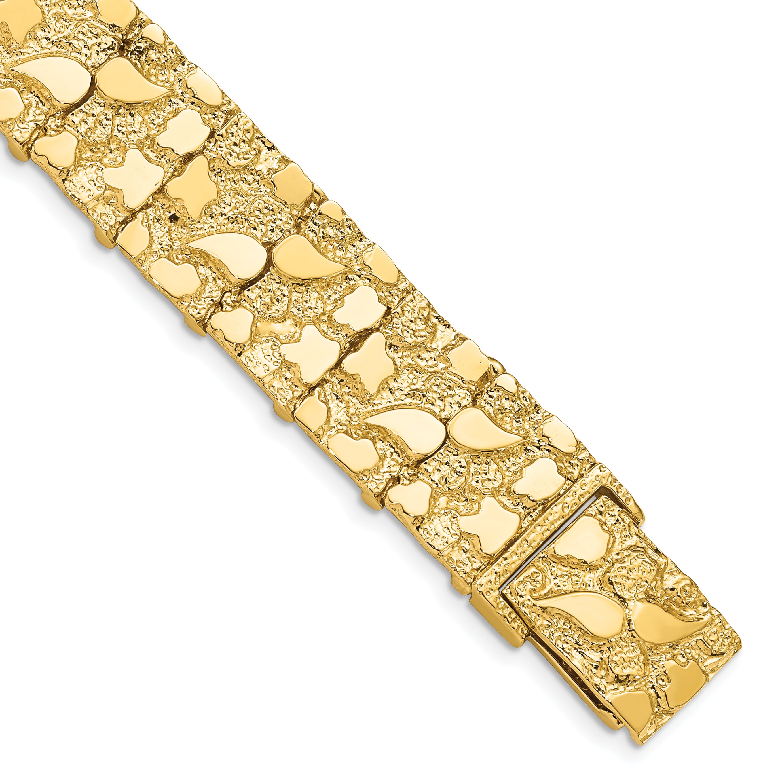 14k Polished and Textured 15mm 7 inch Nugget Bracelet