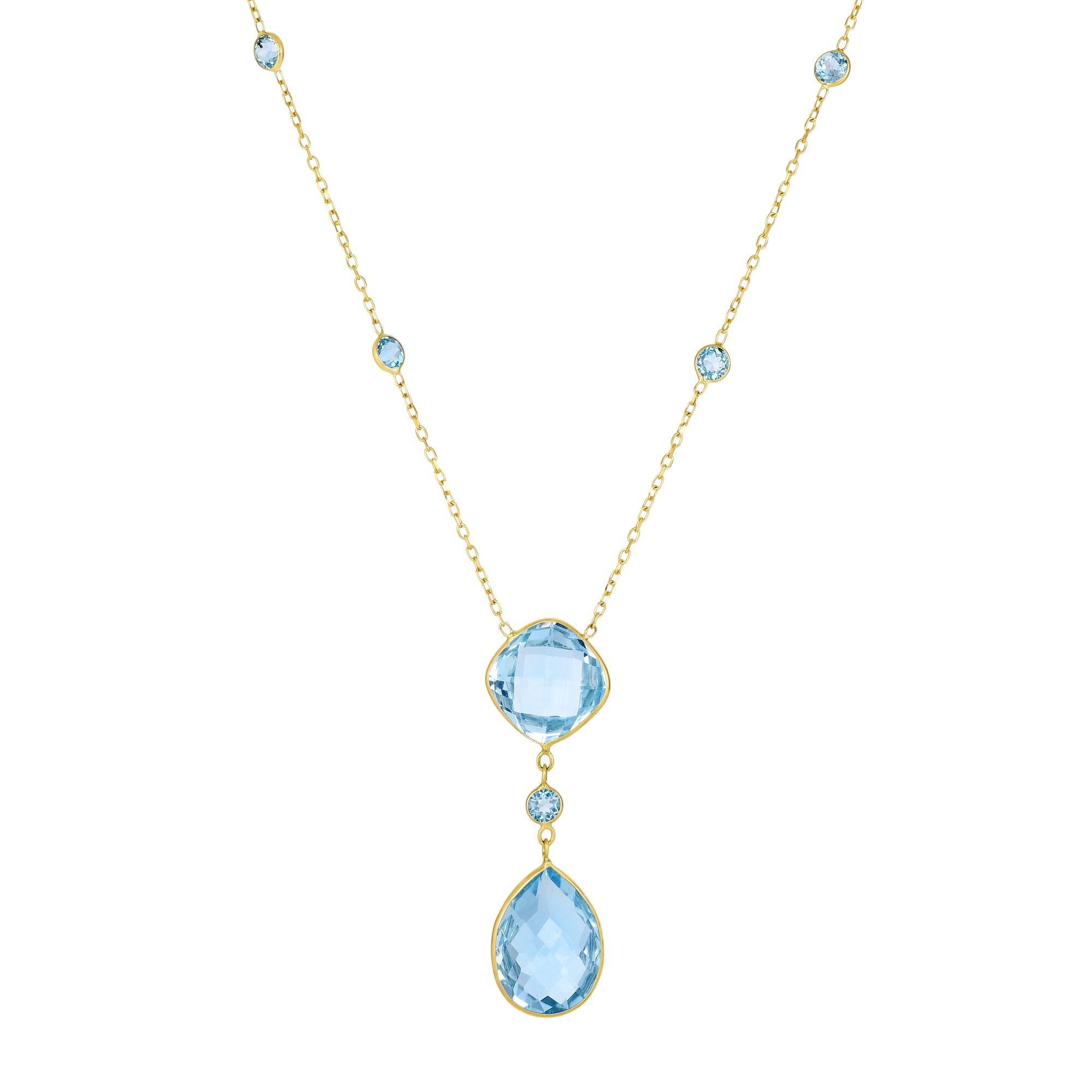 14K Yellow Gold 18" Blue Topaz Drop Necklace