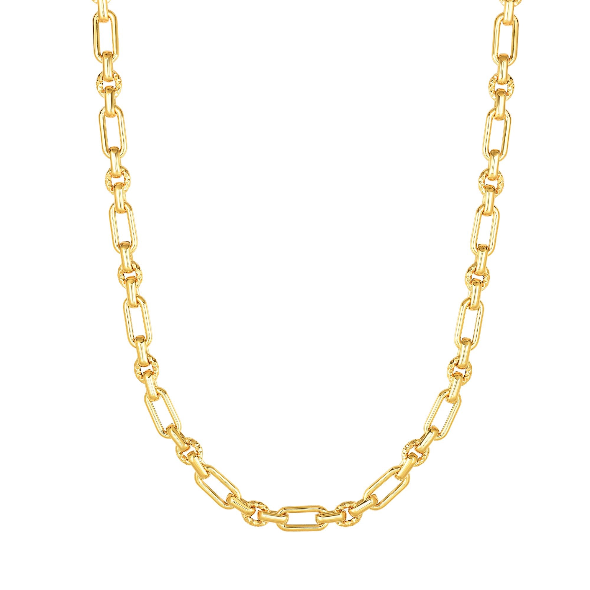 14K Yellow Gold 18" Polished & Diamond Cut Elongated Oval Link