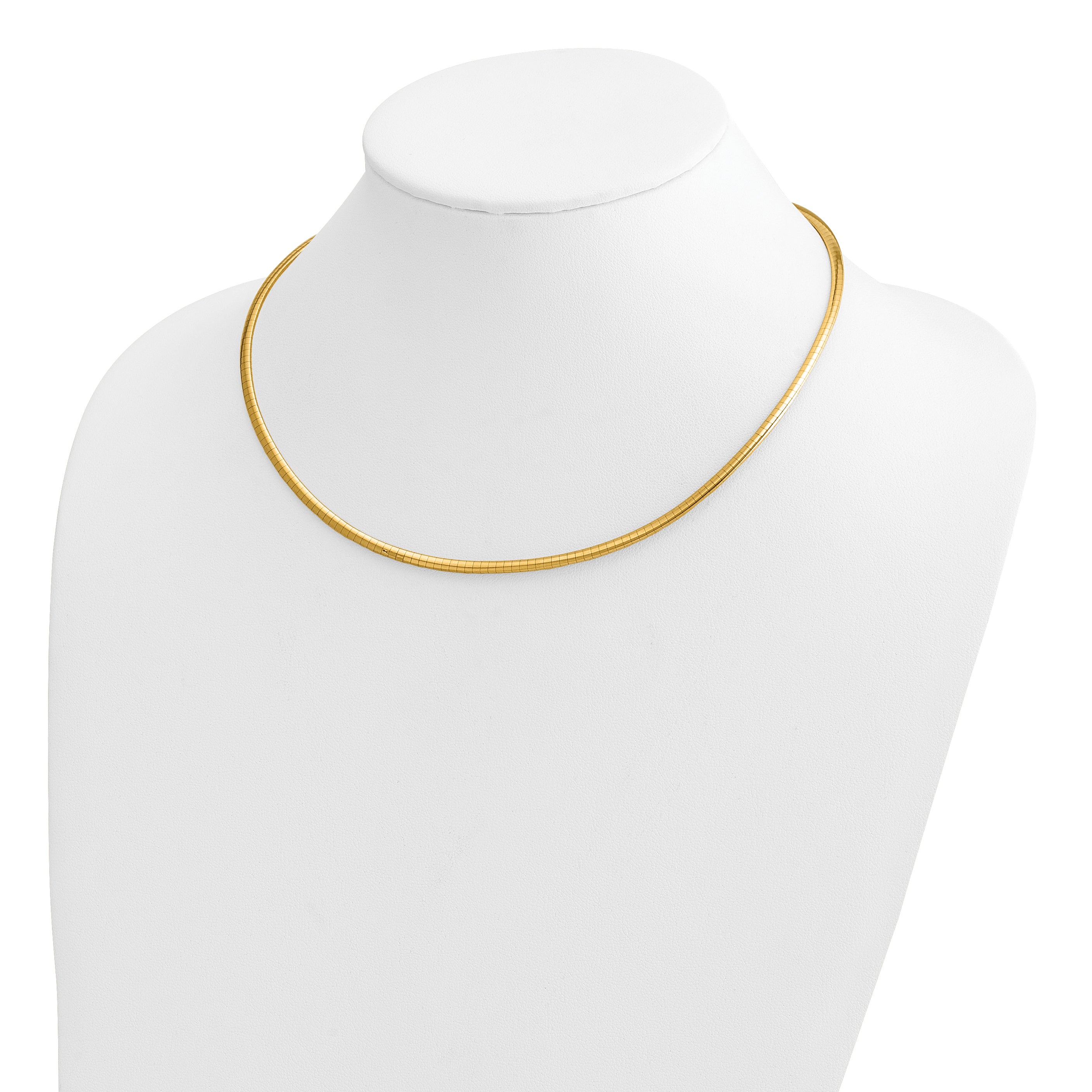 14k Polished 3mm Standard Weight 16 inch Domed Omega Necklace
