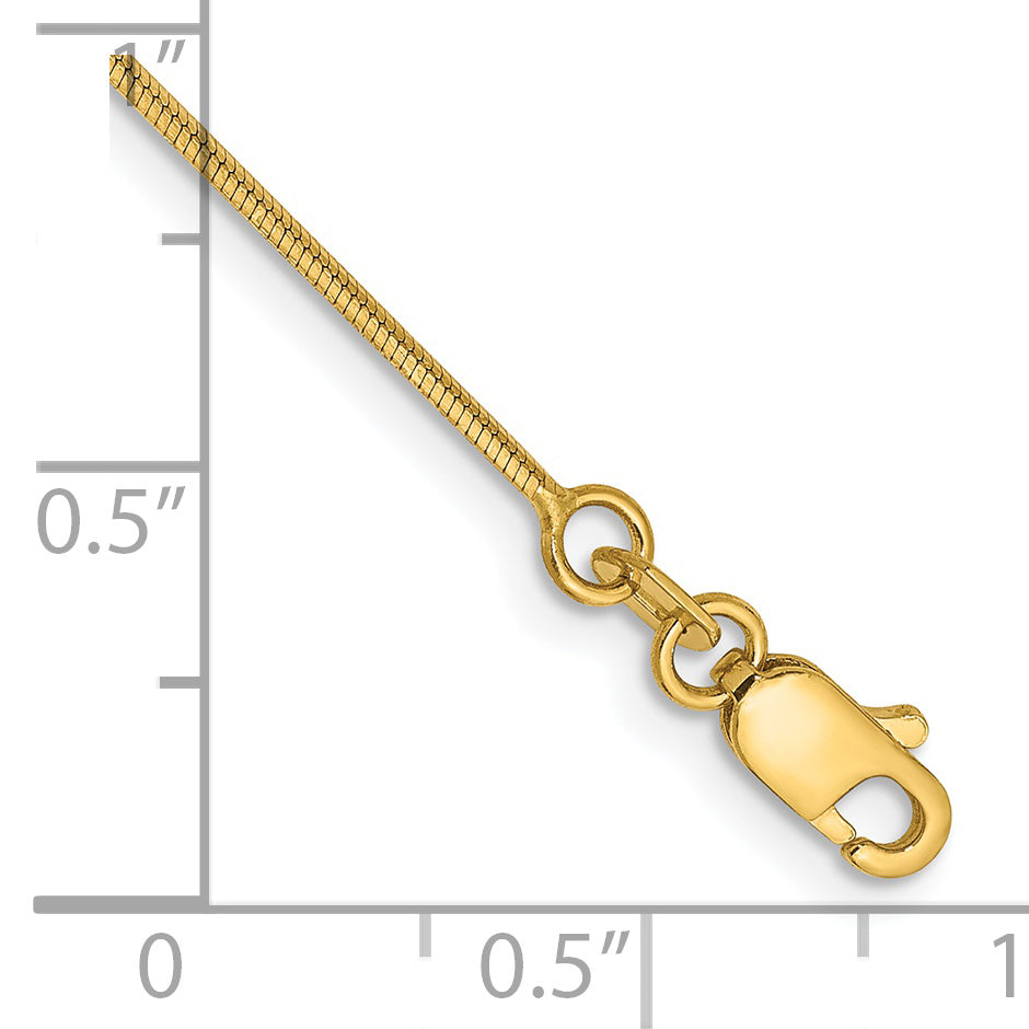 14K 10 Inch .8Mm Octagonal Snake With Lobster Clasp Anklet