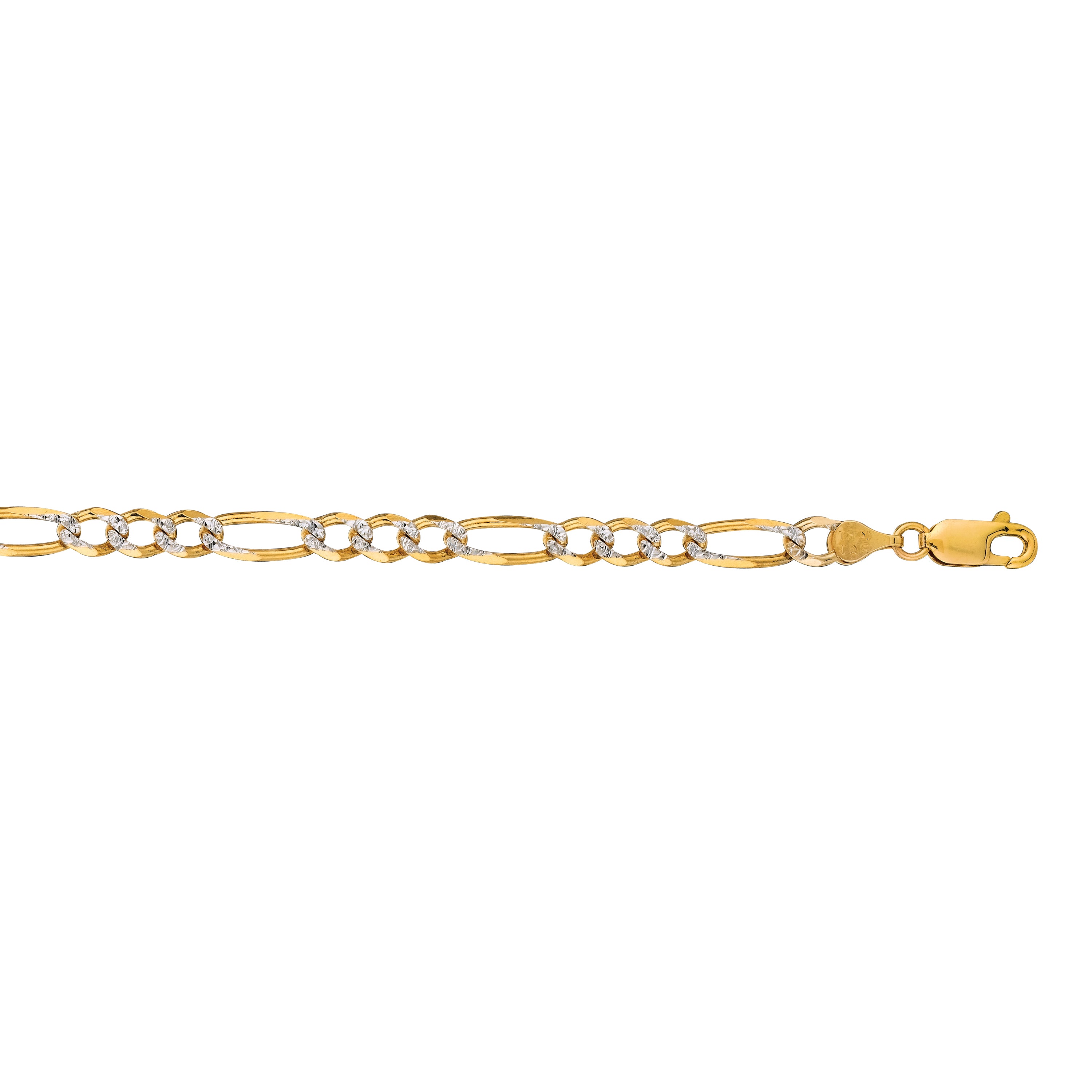 14K Yellow Gold 4.75mm White Pave Figaro 26" Chain with Lobster Lock