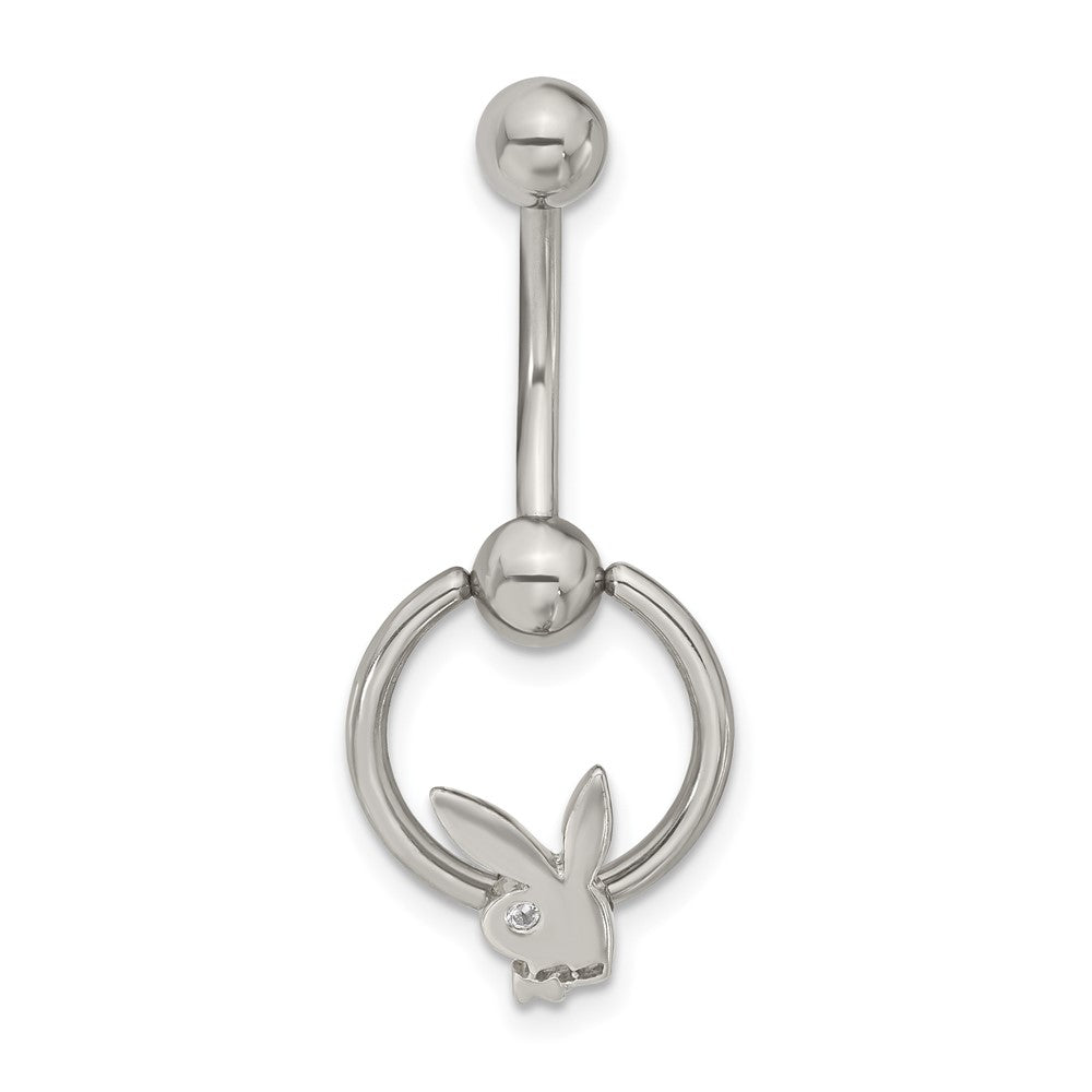 Playboy Crystal Bunny Circle 14 Gauge Belly Ring